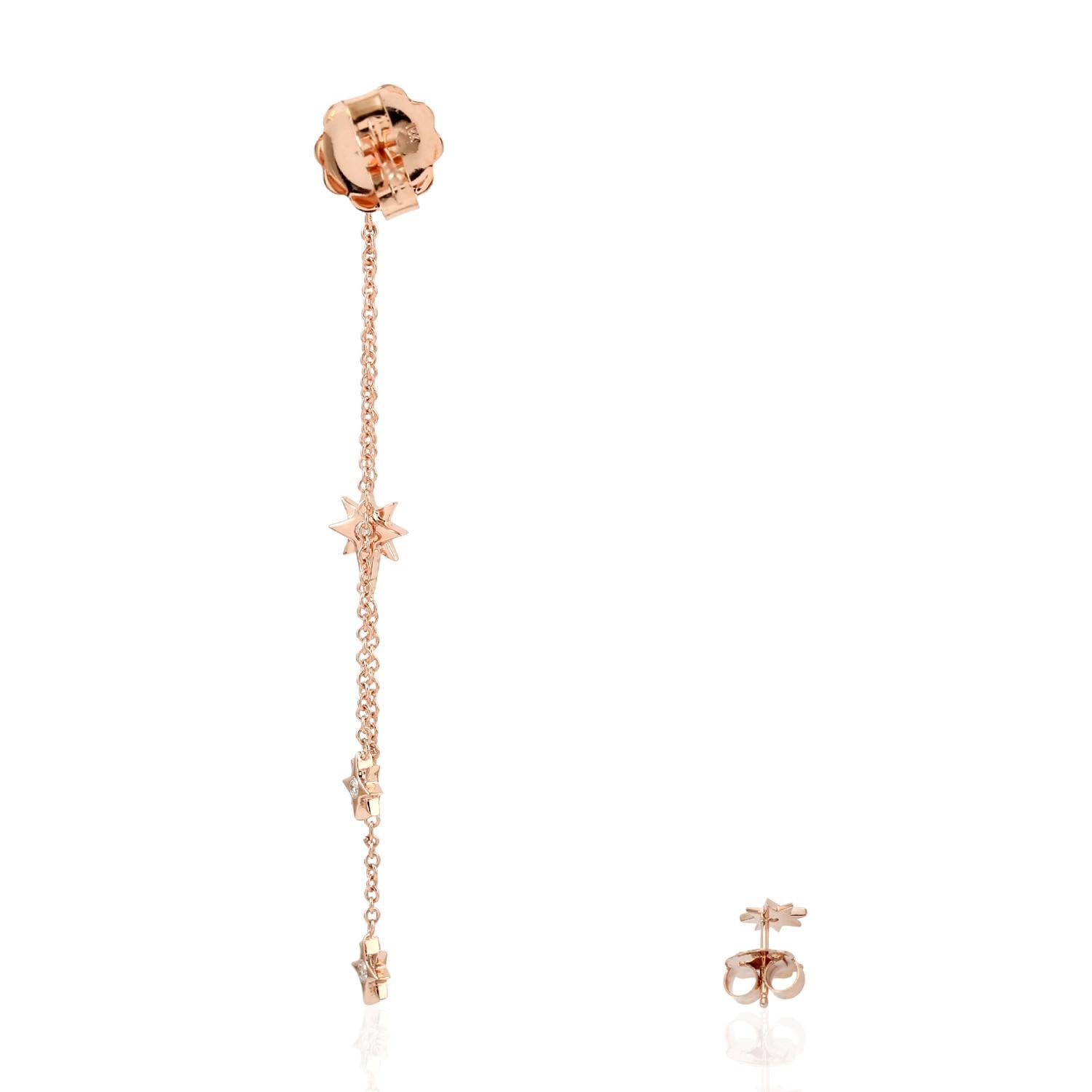 Contemporary 18 Karat Rose Gold Diamond Star Chain Drop Earrings For Sale