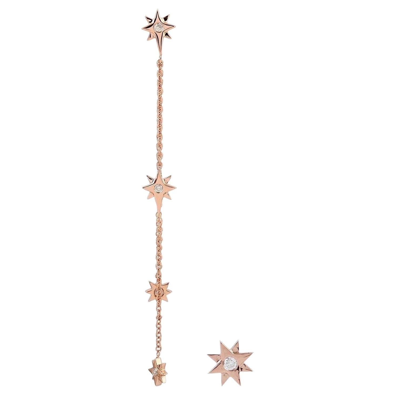 18 Karat Rose Gold Diamond Star Chain Drop Earrings For Sale