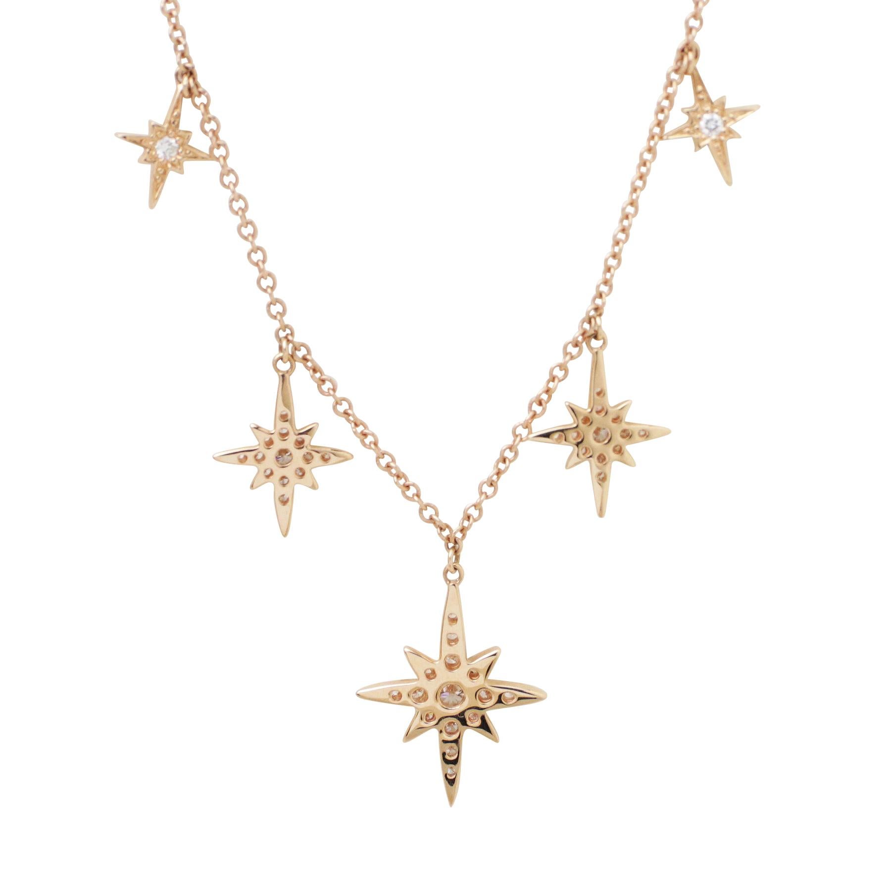 Contemporary 18 Karat Rose Gold & Diamond Star Set Necklace For Sale