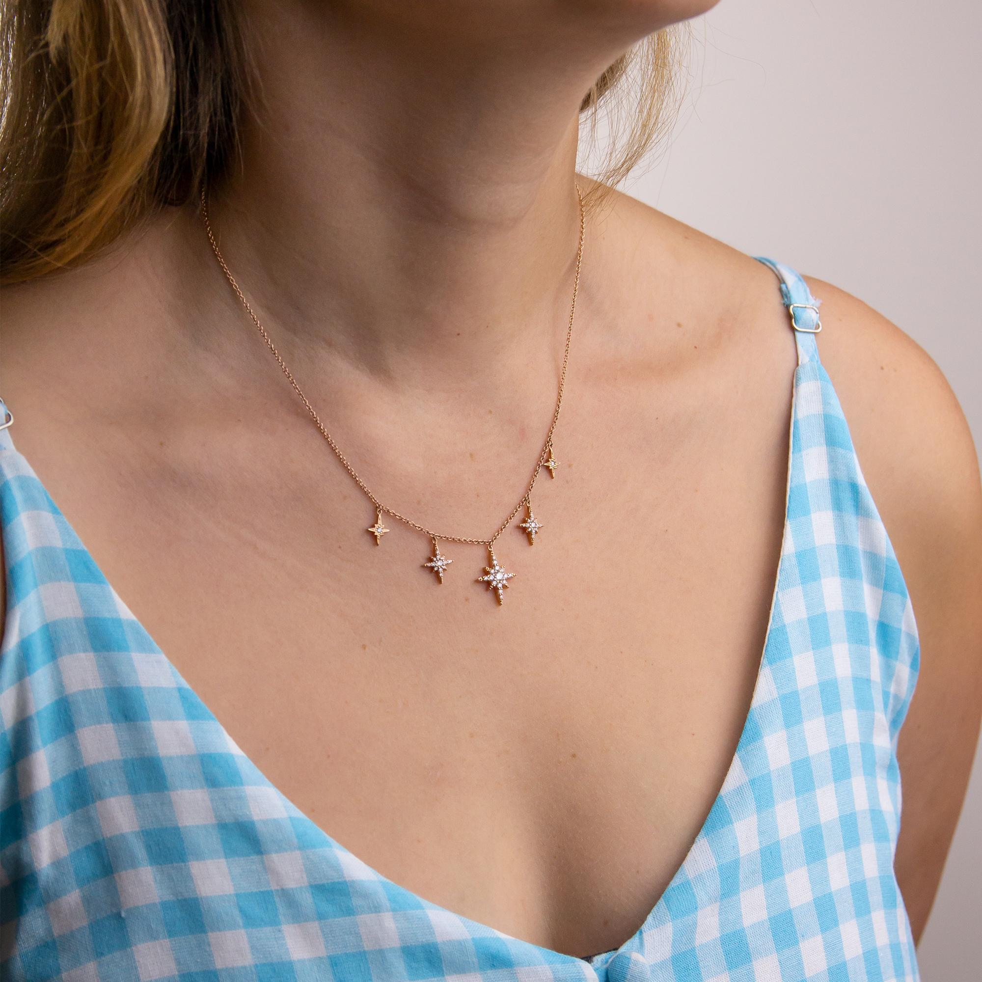 Women's 18 Karat Rose Gold & Diamond Star Set Necklace For Sale