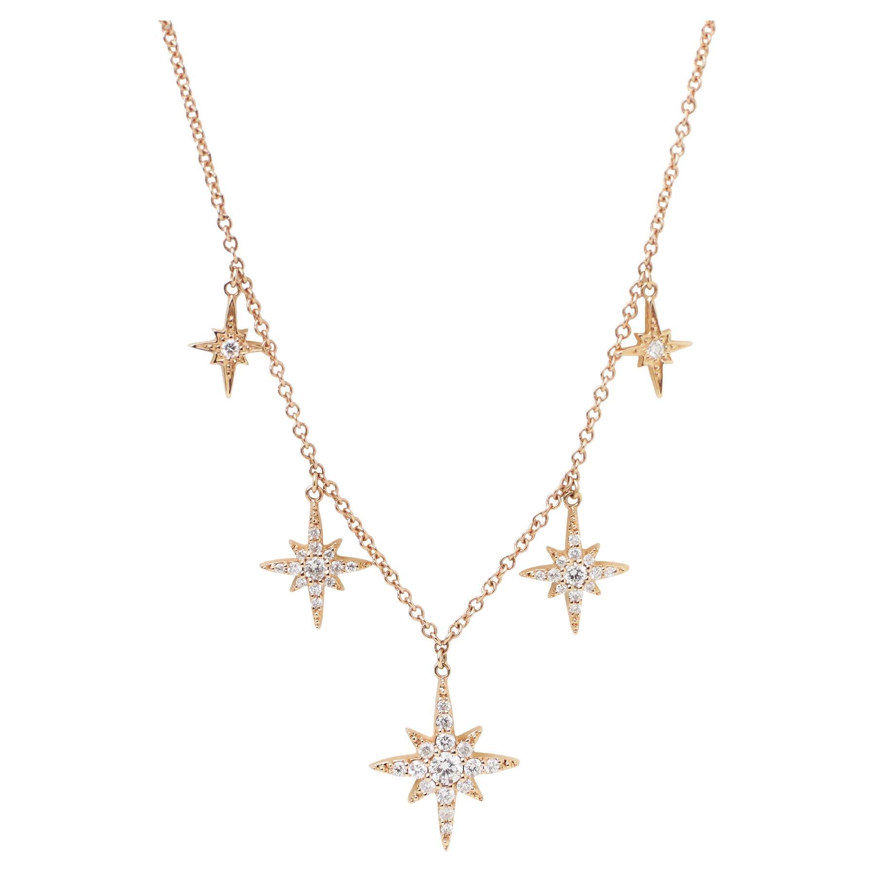 18 Karat Rose Gold & Diamond Star Set Necklace For Sale