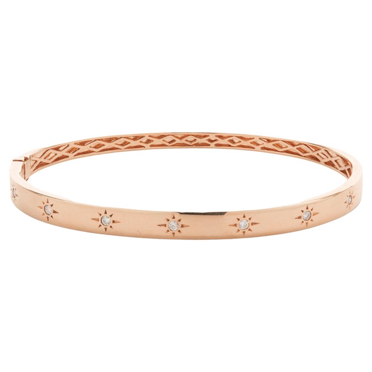 18 Karat Rose Gold Diamond Starburst Station Bangle Bracelet For Sale