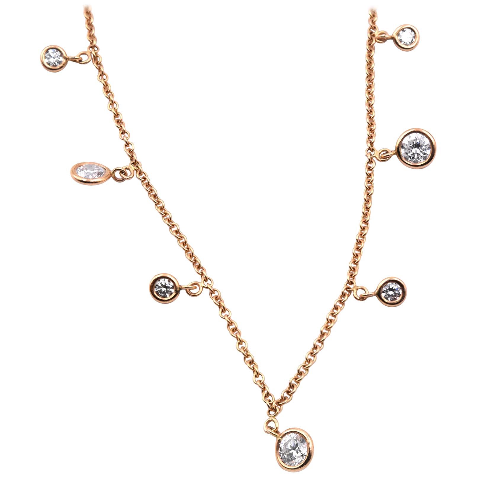 18 Karat Rose Gold Diamond Station Necklace