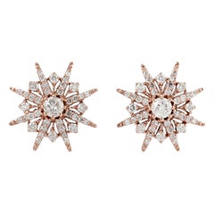 18 Karat Rose Gold Starburst Diamond Stud Earrings