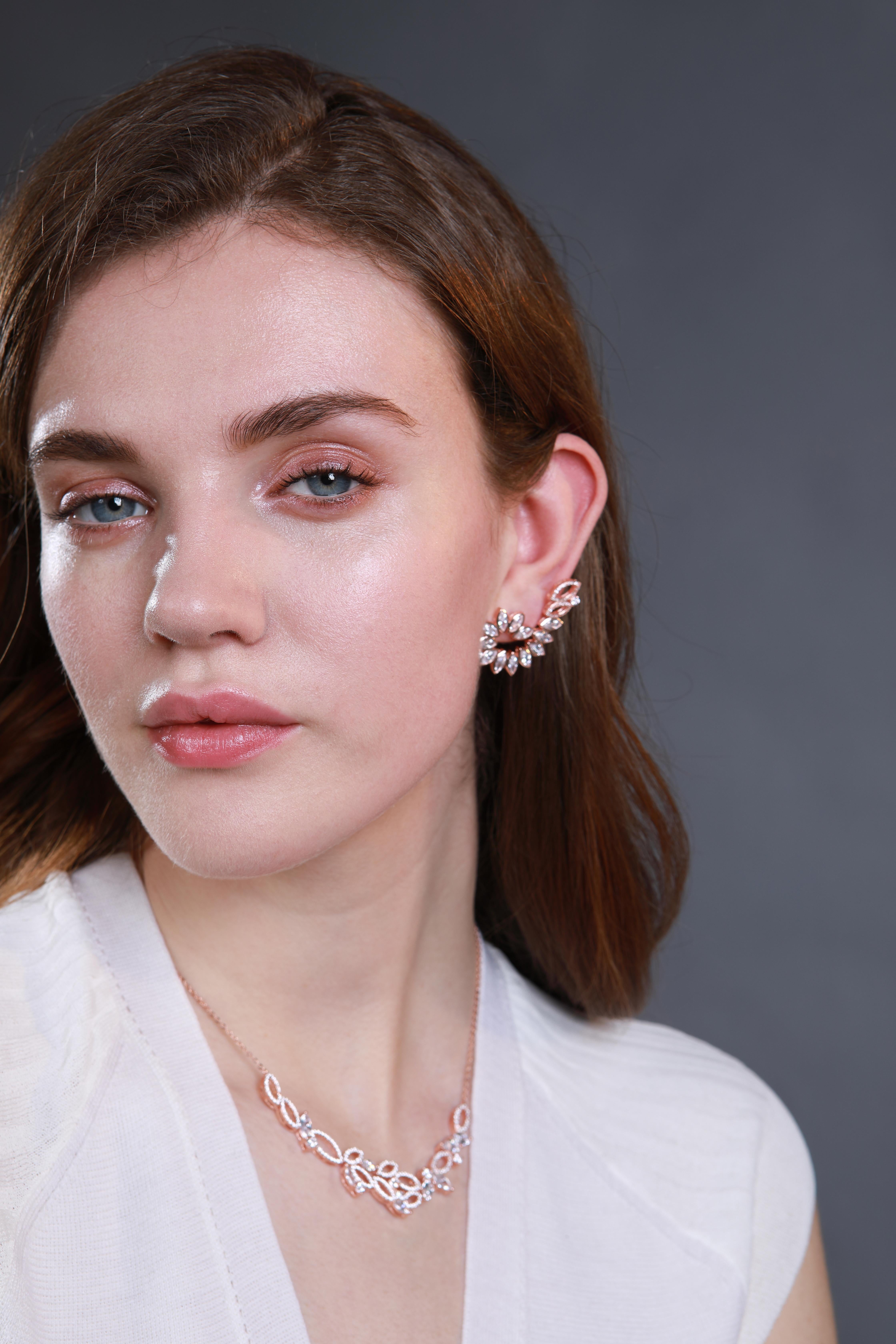 Contemporary 18 Karat Rose Gold Diamond Swirl Earrings For Sale