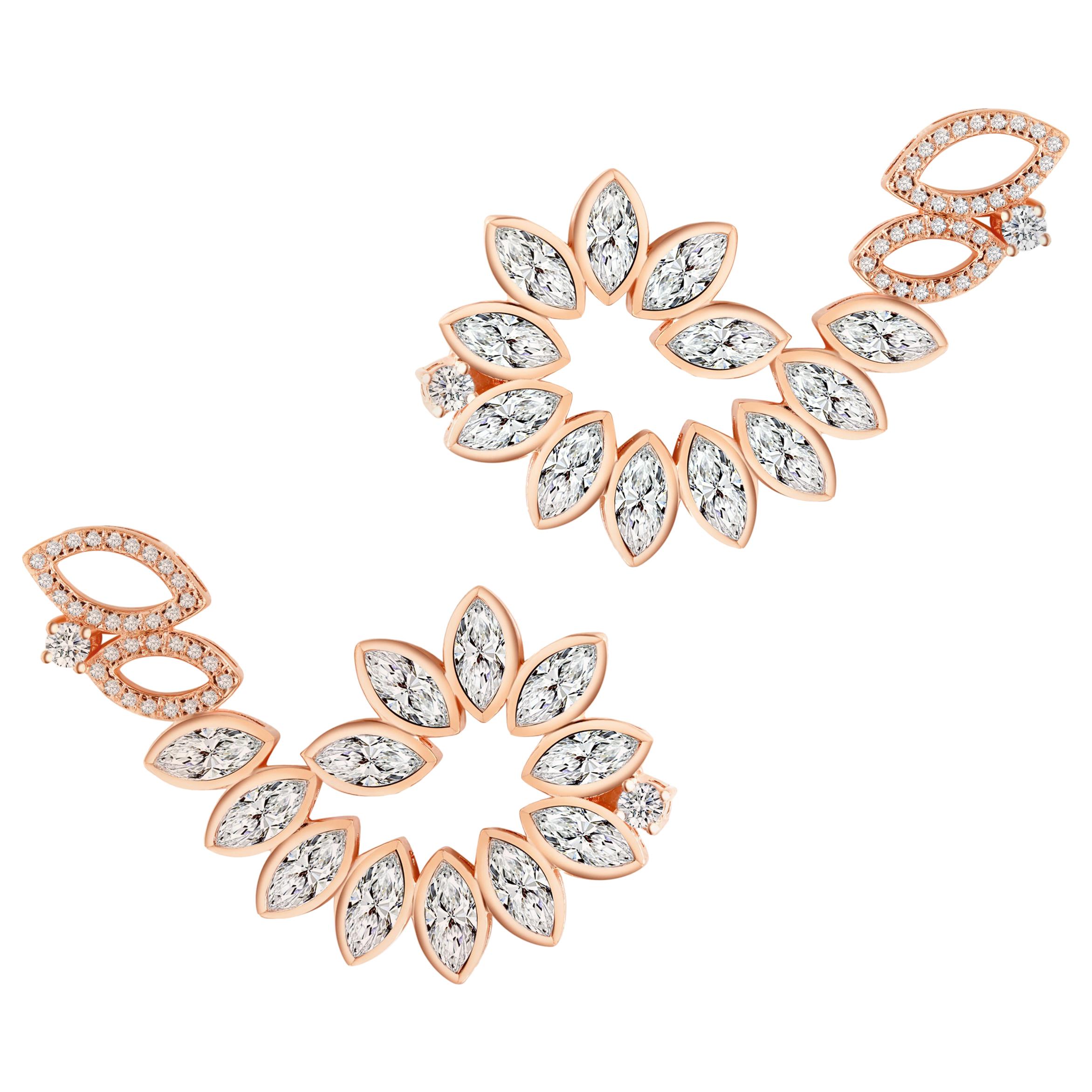 18 Karat Rose Gold Diamond Swirl Earrings For Sale