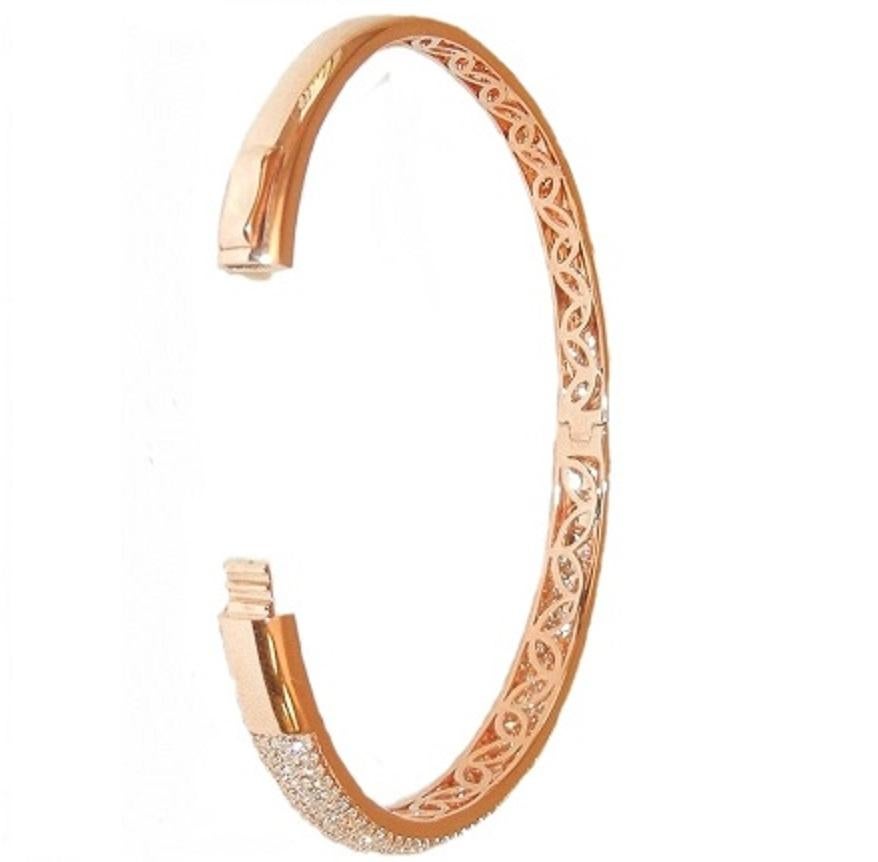 Women's 18 Karat Rose Gold Diamond Tapered Bangle Bracelet For Sale
