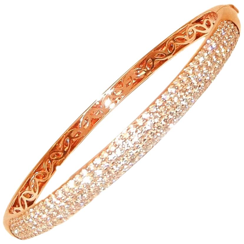 18 Karat Rose Gold Diamond Tapered Bangle Bracelet For Sale