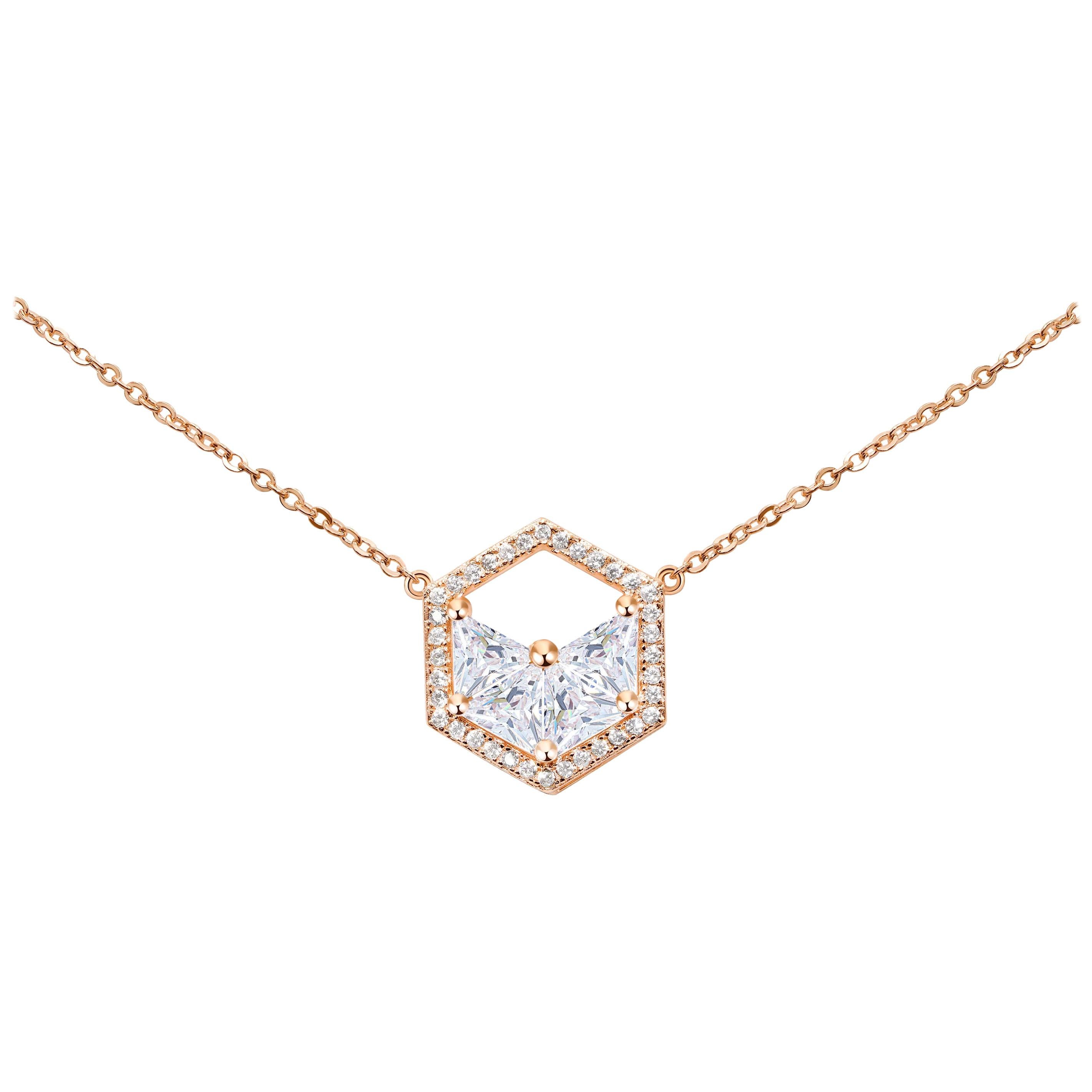 18 Karat Roségold Diamant-Dreieck Halo-Halskette