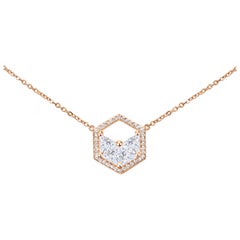 18 Karat Rose Gold Diamond Triangle Halo Necklace