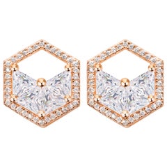 18 Karat Rose Gold Diamond Triangle Halo Stud Earrings