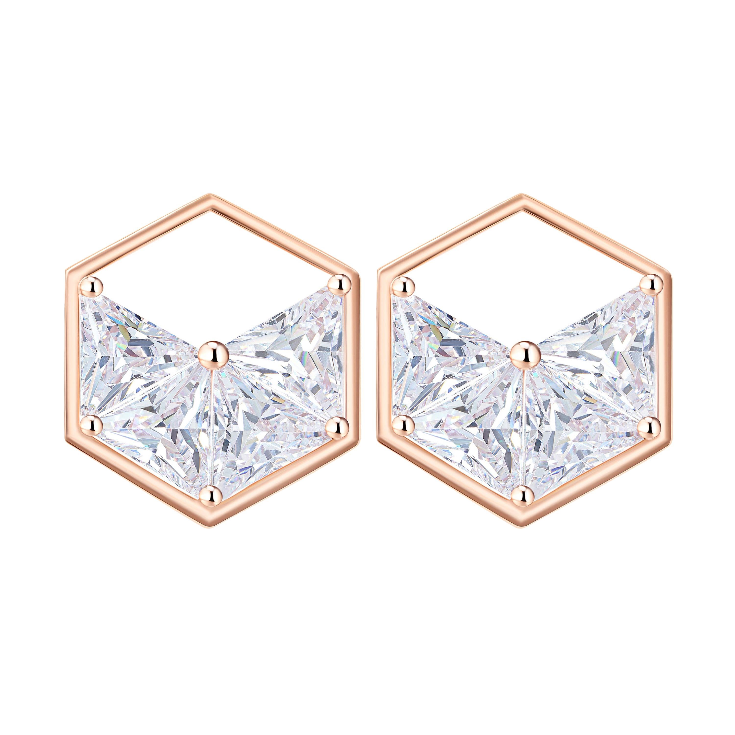 Clous d'oreilles triangulaires en or rose 18 carats et diamants
