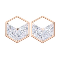 Clous d'oreilles triangulaires en or rose 18 carats et diamants