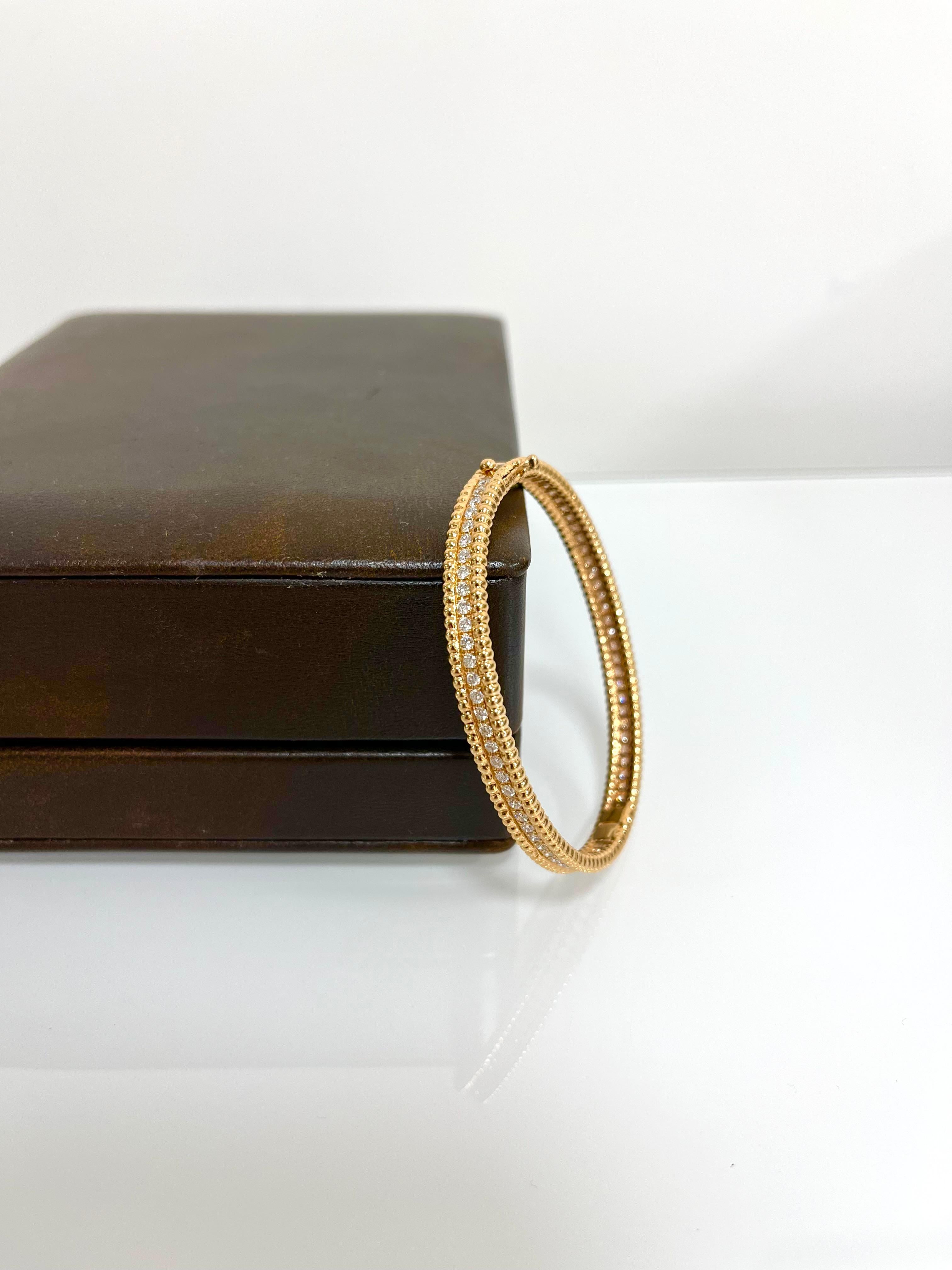 Modern 18 Karat Rose Gold Diamond Van Cleef & Arpels Perlee Bracelet 1 Row