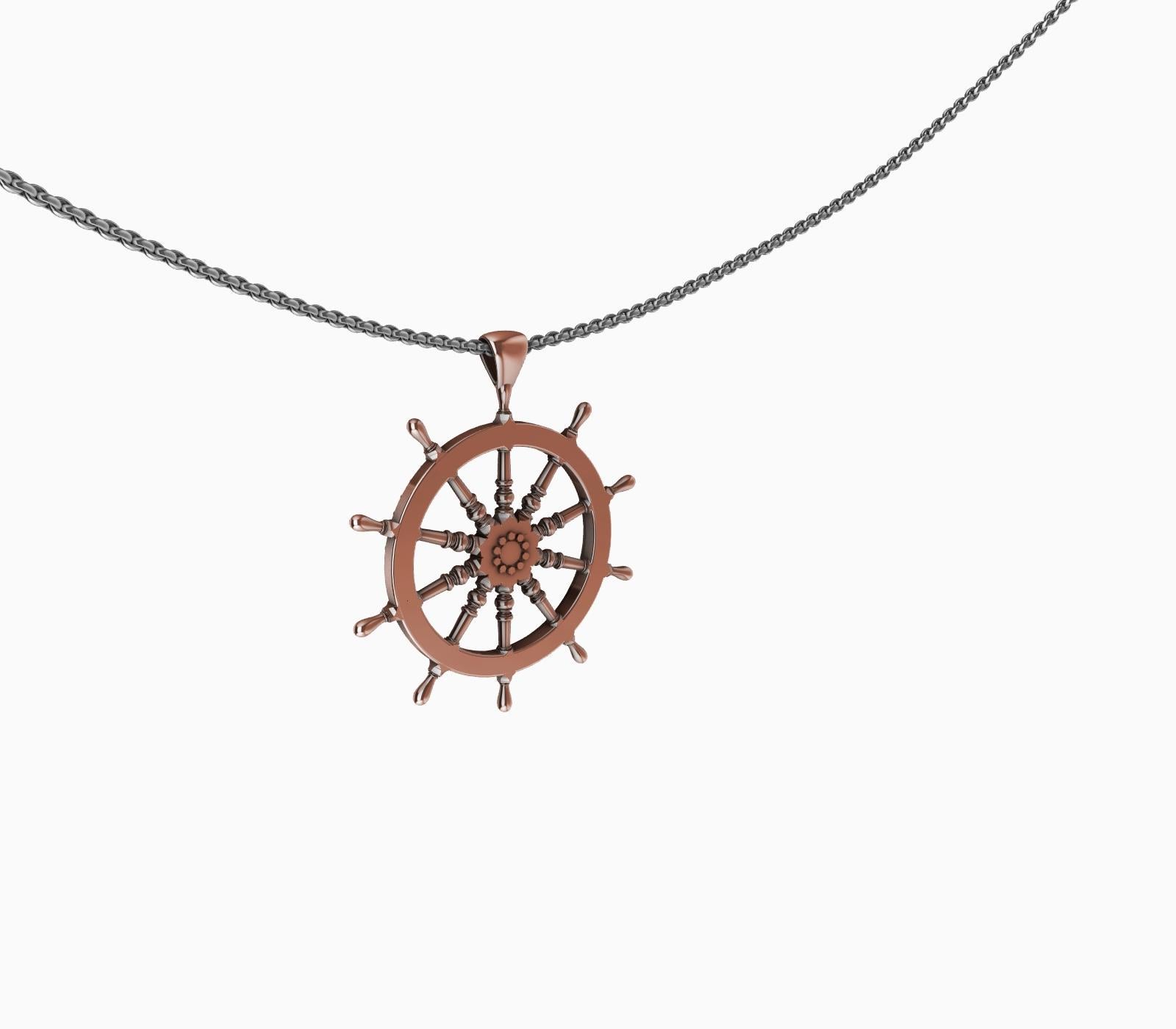 Contemporary 18 Karat Rose Gold Diamond Women's Captain Sailors Wheel Pendant For Sale