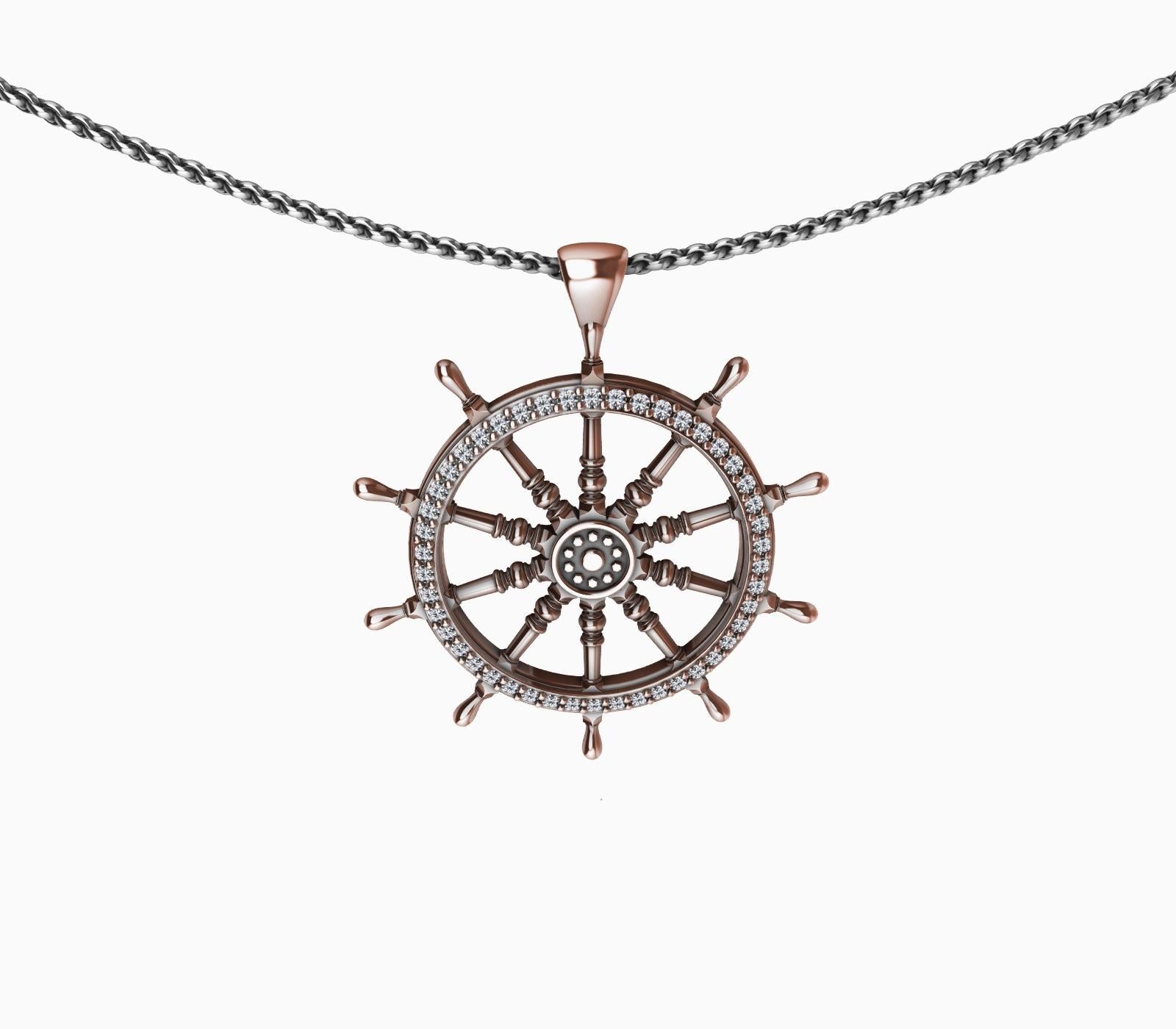 Women's or Men's 18 Karat Rose Gold Diamond Women's Captain Sailors Wheel Pendant For Sale