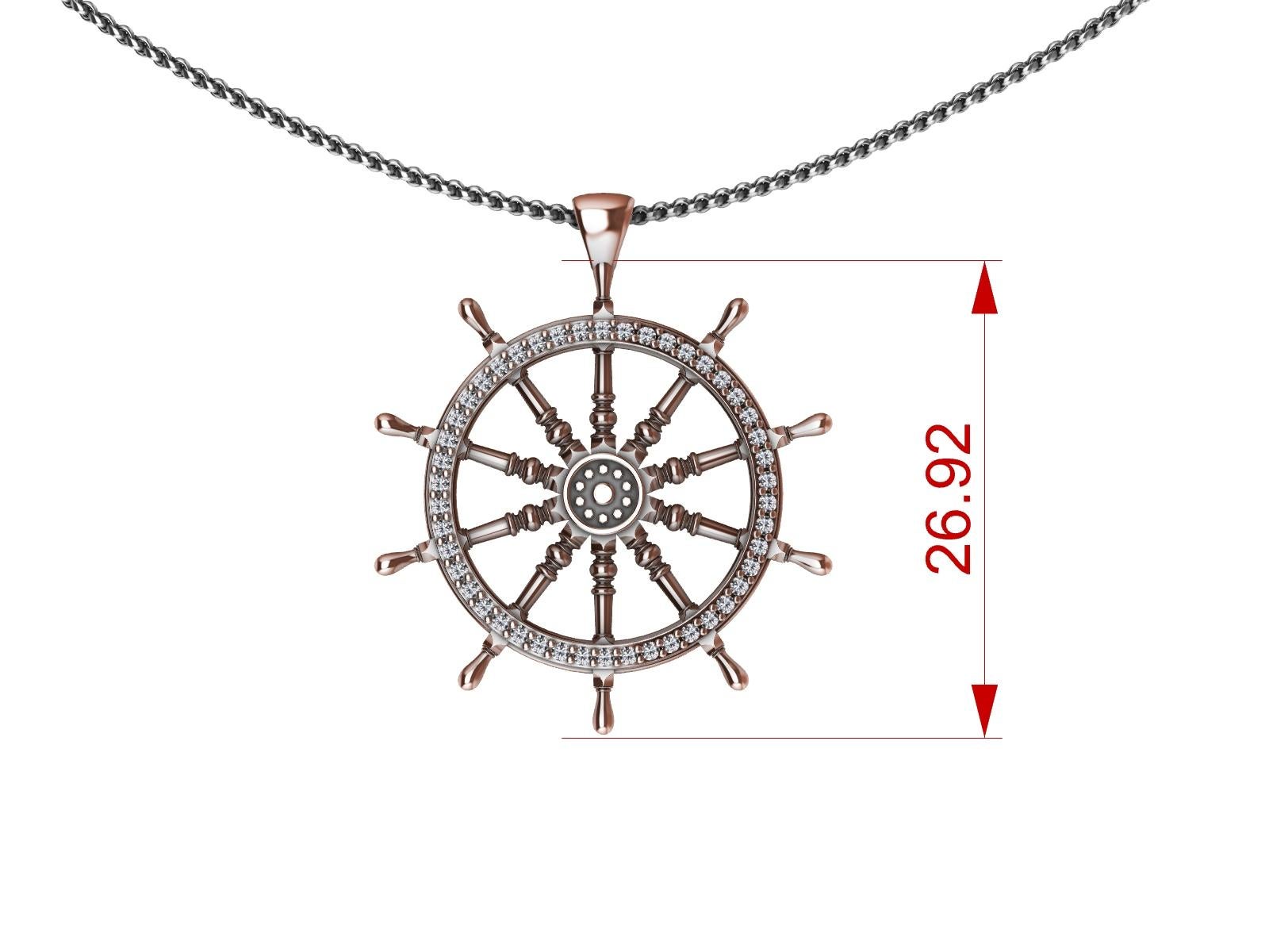 18 Karat Rose Gold Diamond Women's Captain Sailors Wheel Pendant For Sale 3