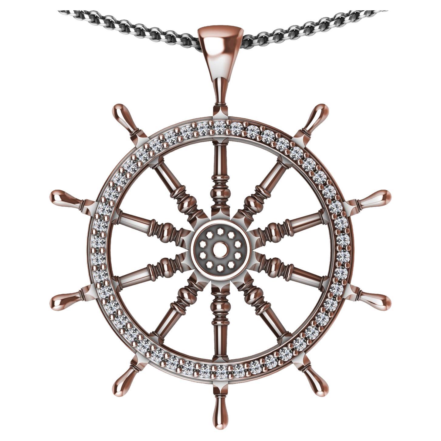 18 Karat Rose Gold Diamond Women's Captain Sailors Wheel Pendant For Sale