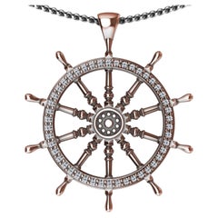 Used 18 Karat Rose Gold Diamond Women's Captain Sailors Wheel Pendant