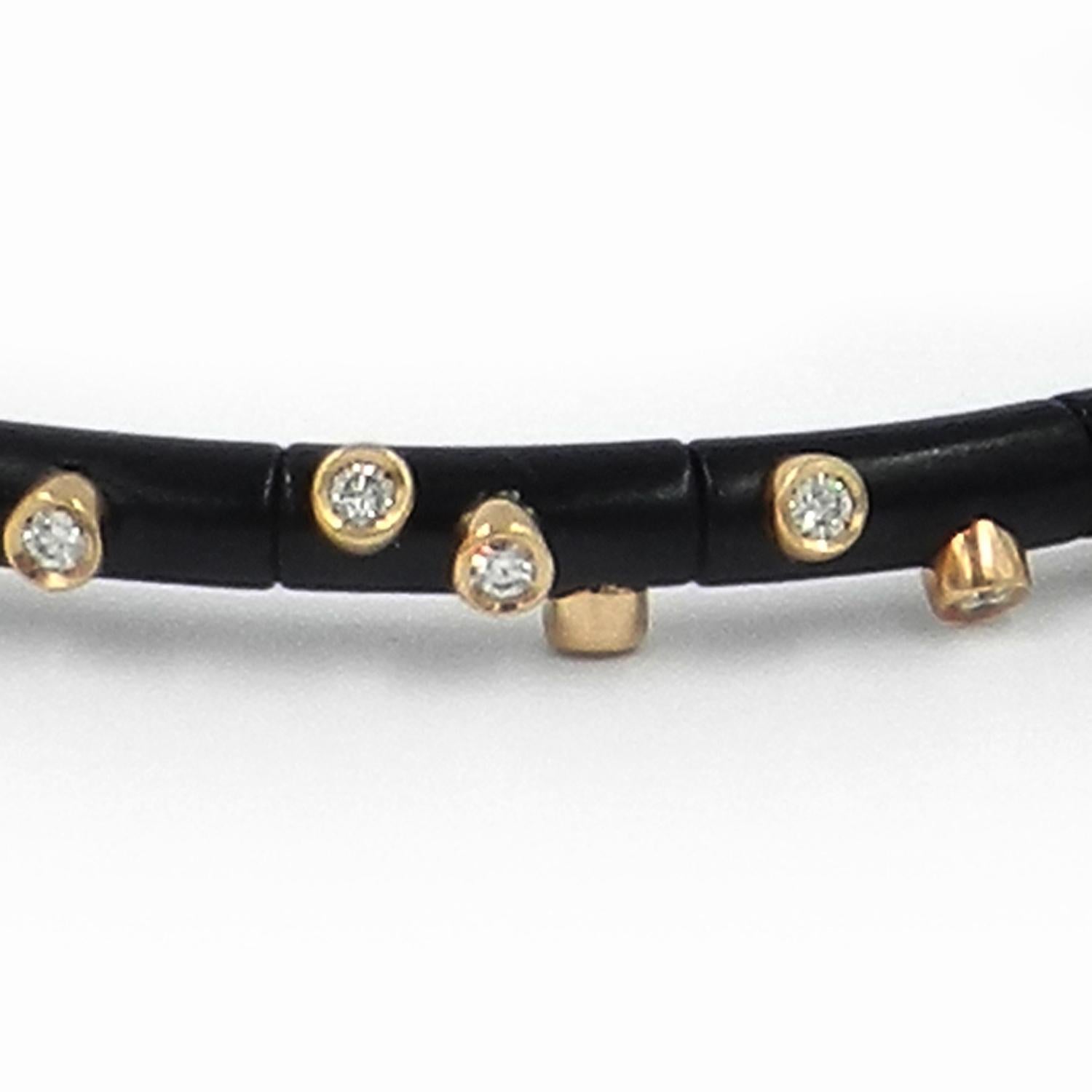 Taille ronde Bracelet Garavelli en or rose 18 carats, diamants et cactus en argent noir en vente
