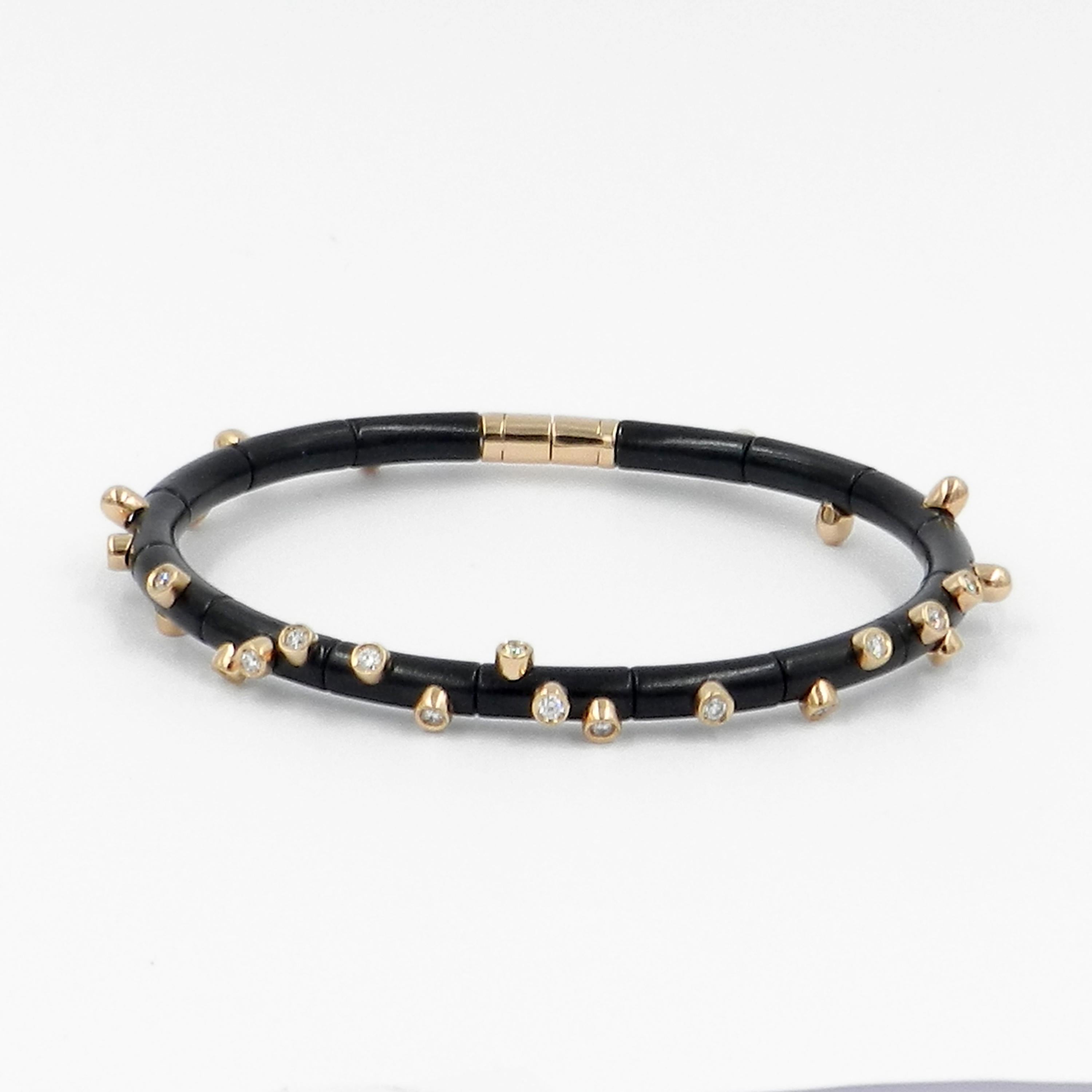 Bracelet Garavelli en or rose 18 carats, diamants et cactus en argent noir en vente 1