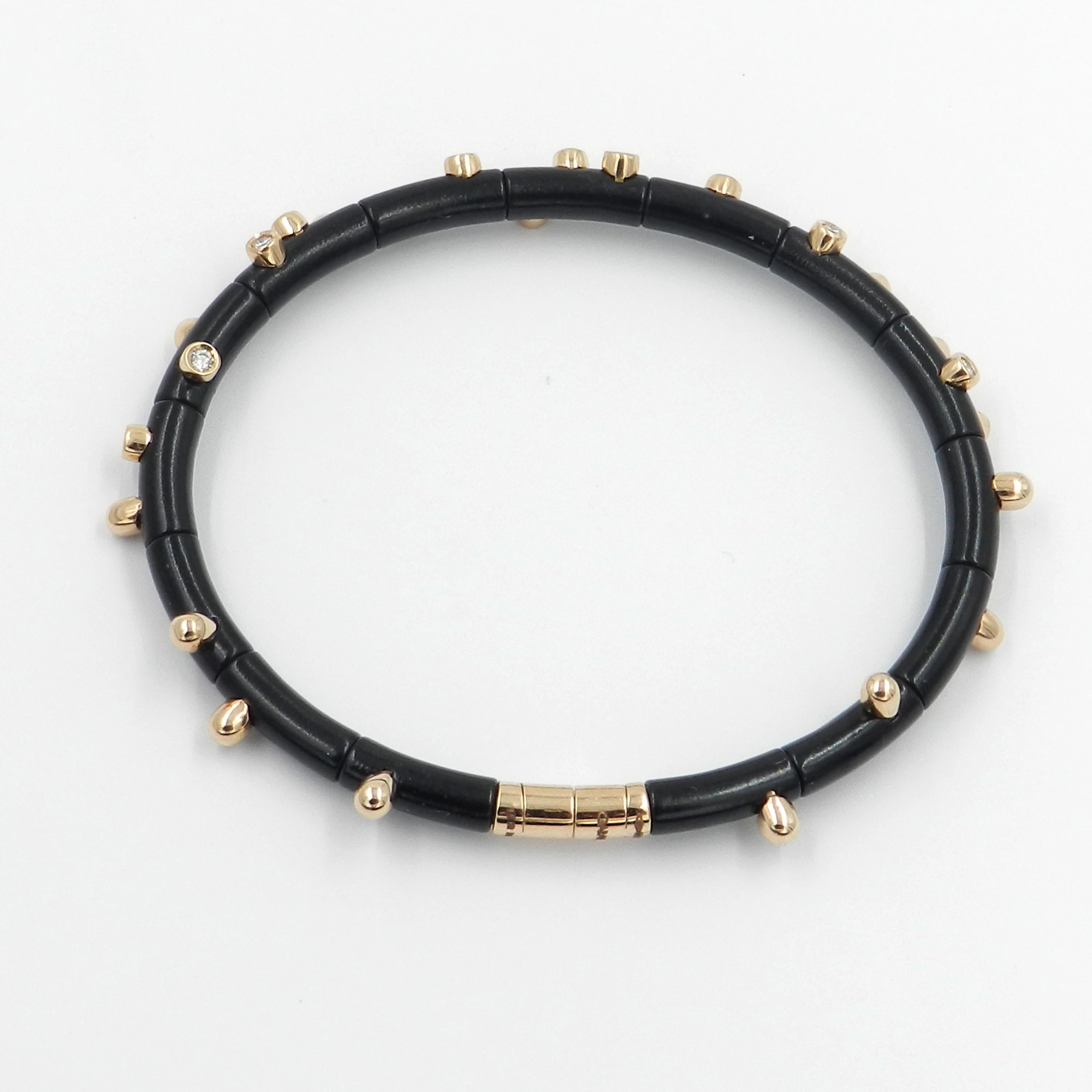 Bracelet Garavelli en or rose 18 carats, diamants et cactus en argent noir en vente 2