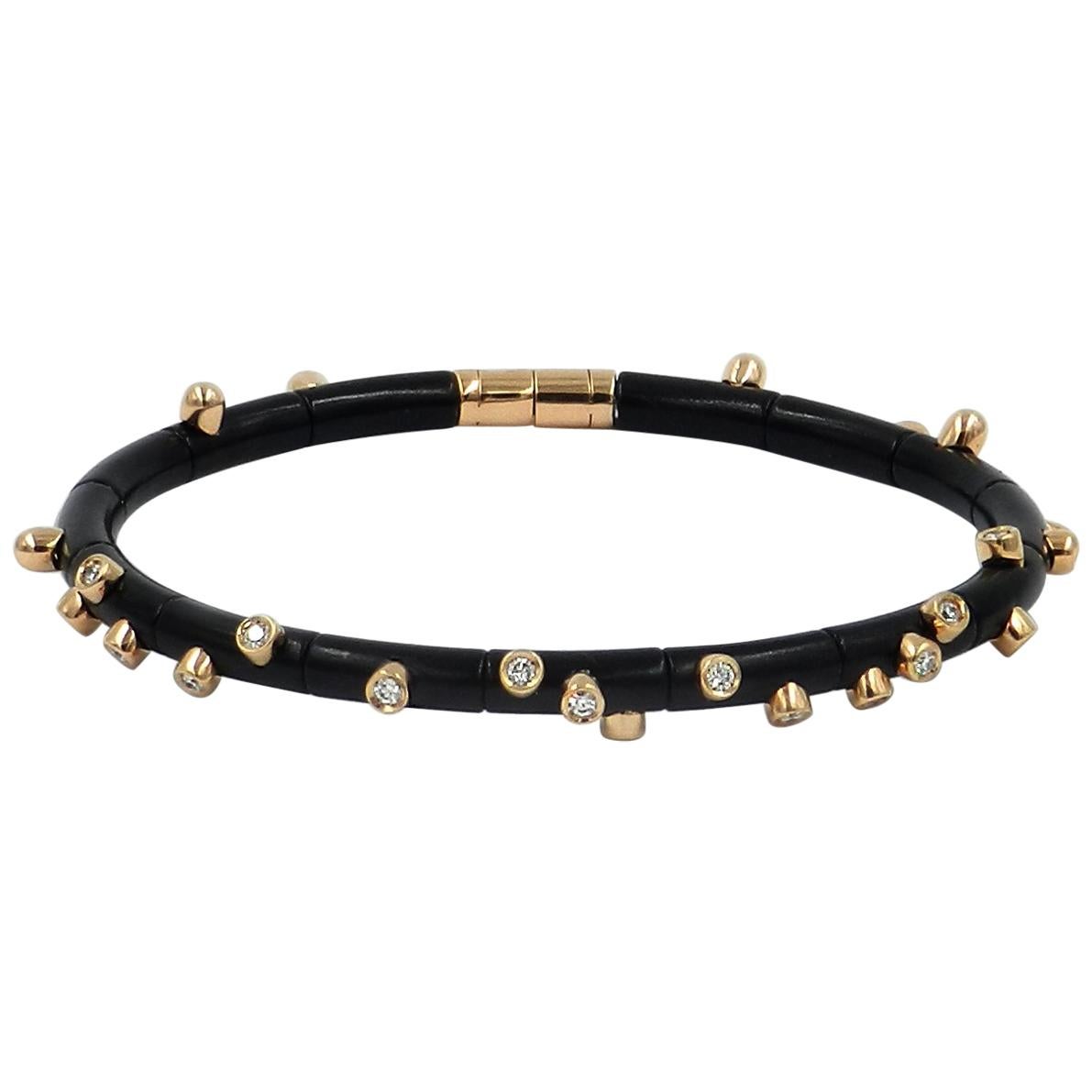 Bracelet Garavelli en or rose 18 carats, diamants et cactus en argent noir en vente