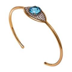 18 Karat Rose Gold, Diamonds and Blue Topaz Evil-Eye Bracelet