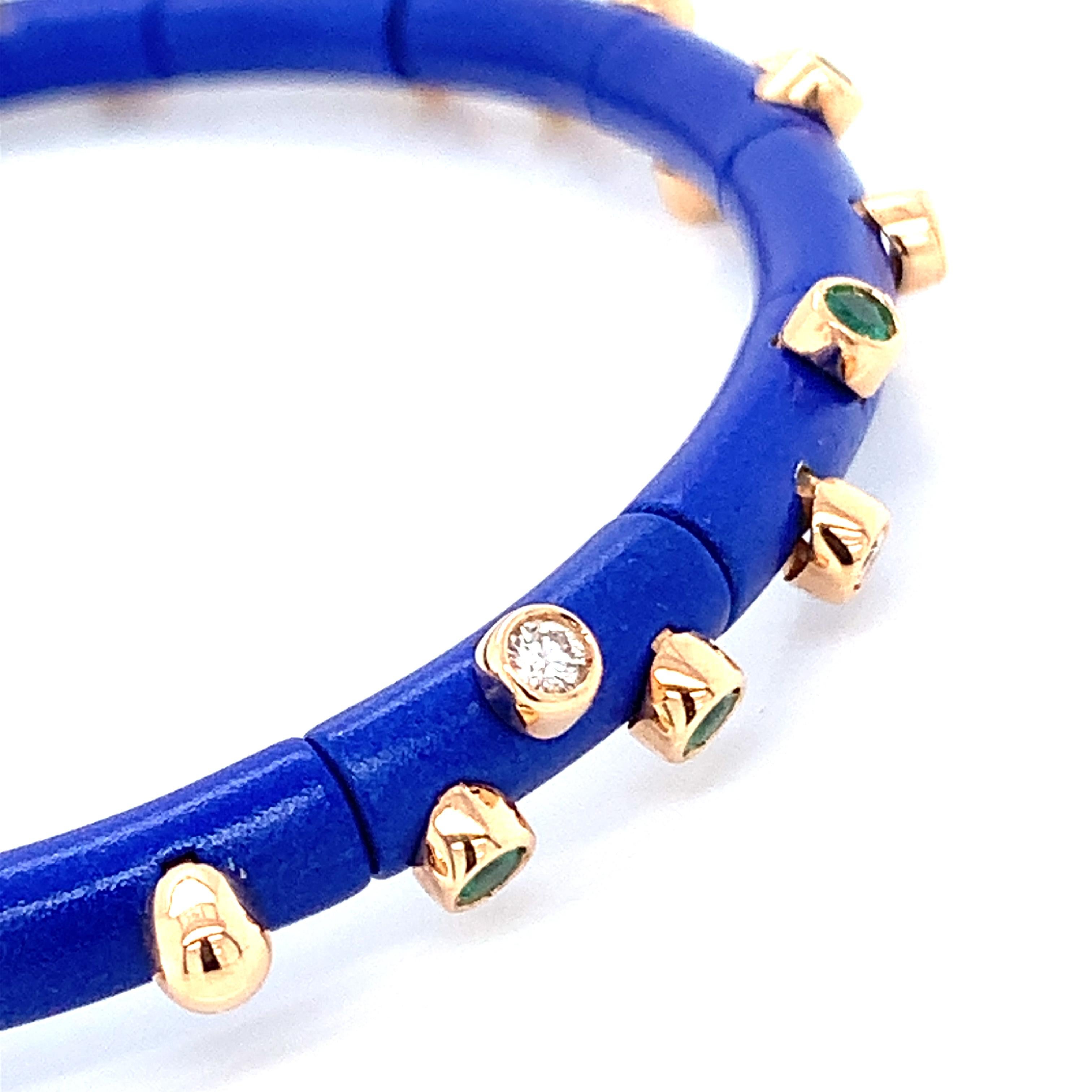 18 Karat Rose Gold Diamonds and Emeralds Blue Aluminium Bracelet In New Condition In Valenza, IT