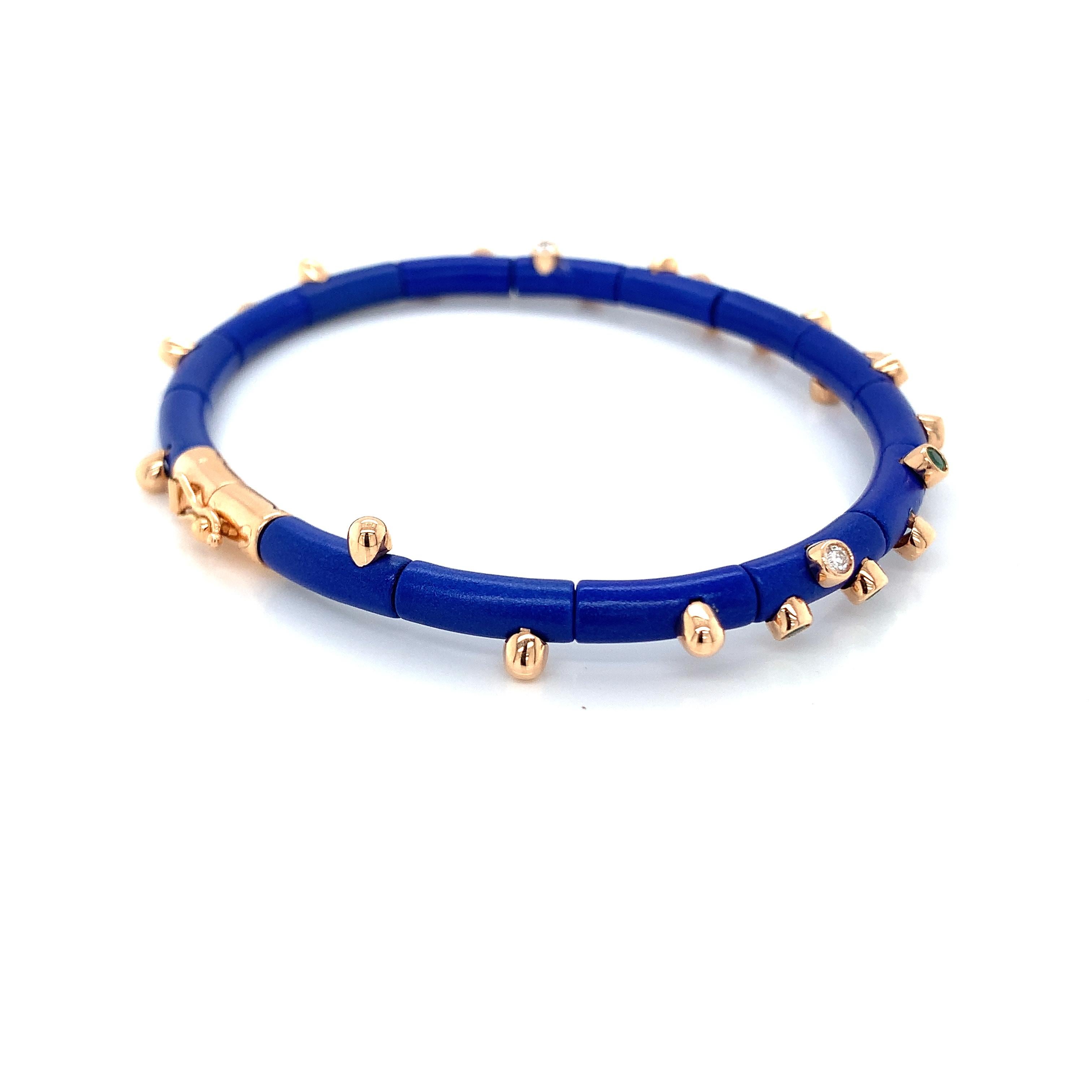 18 Karat Rose Gold Diamonds and Emeralds Blue Aluminium Bracelet 1
