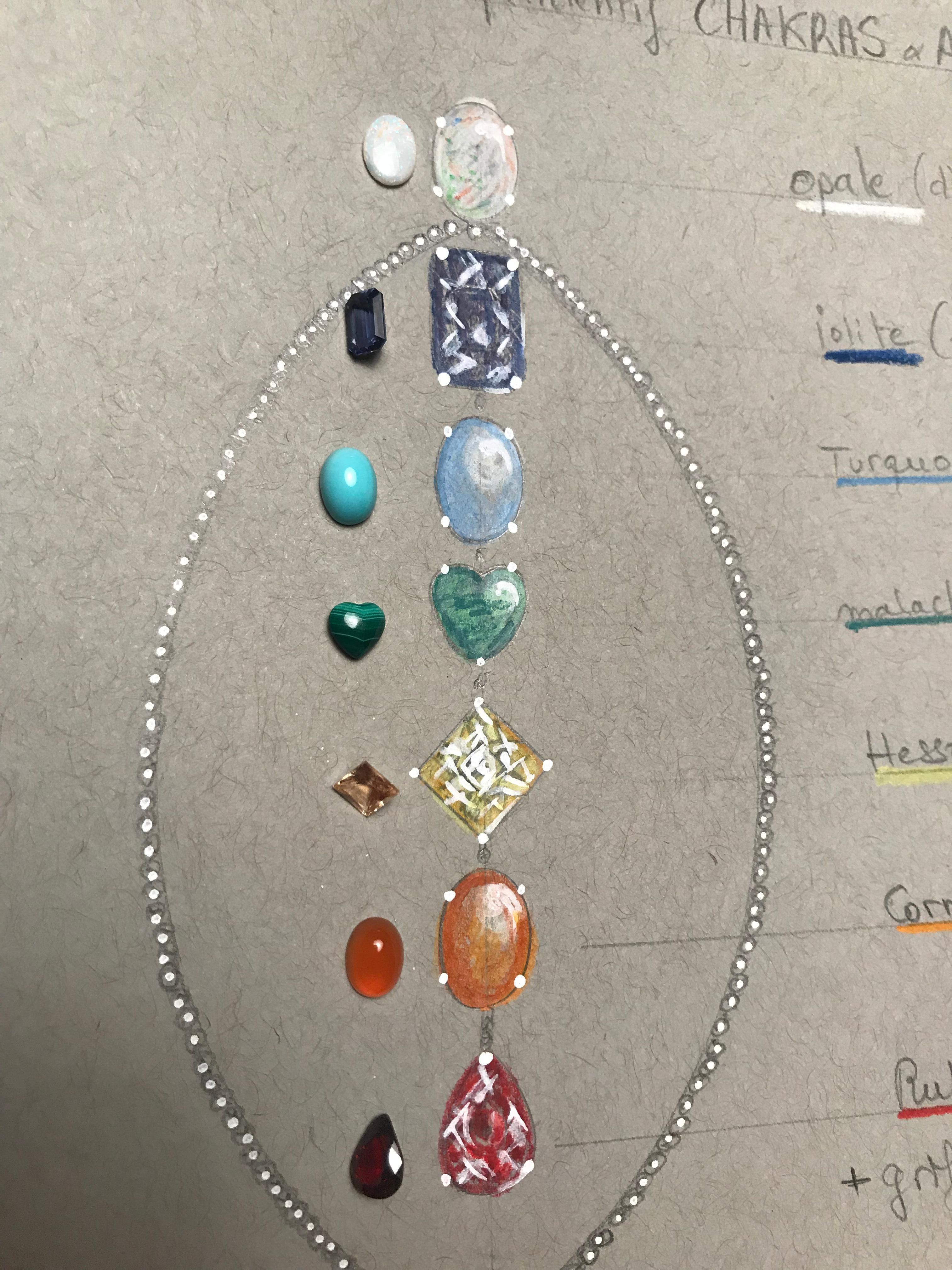 18 Karat Rose Gold, Diamonds and Gems Chakra Pendant In New Condition For Sale In Geneve, Genf