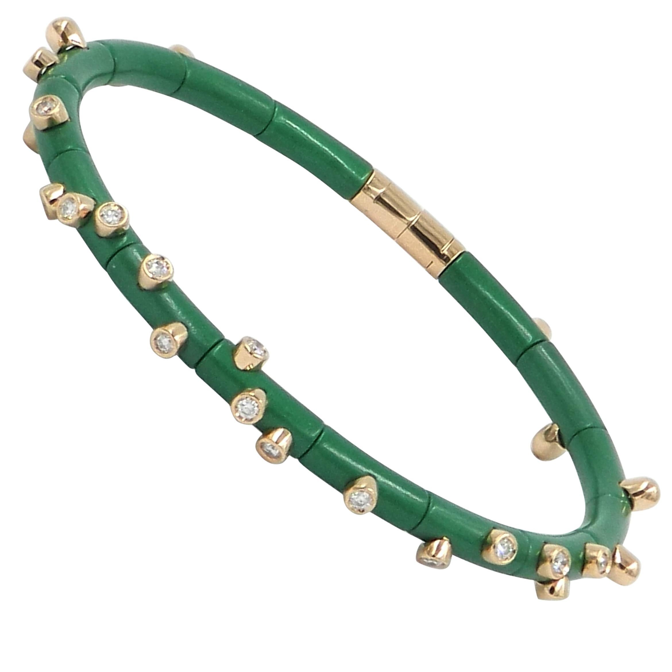 18 Karat Rose Gold Diamonds and Green Aluminium Cactus Garavelli Bracelet