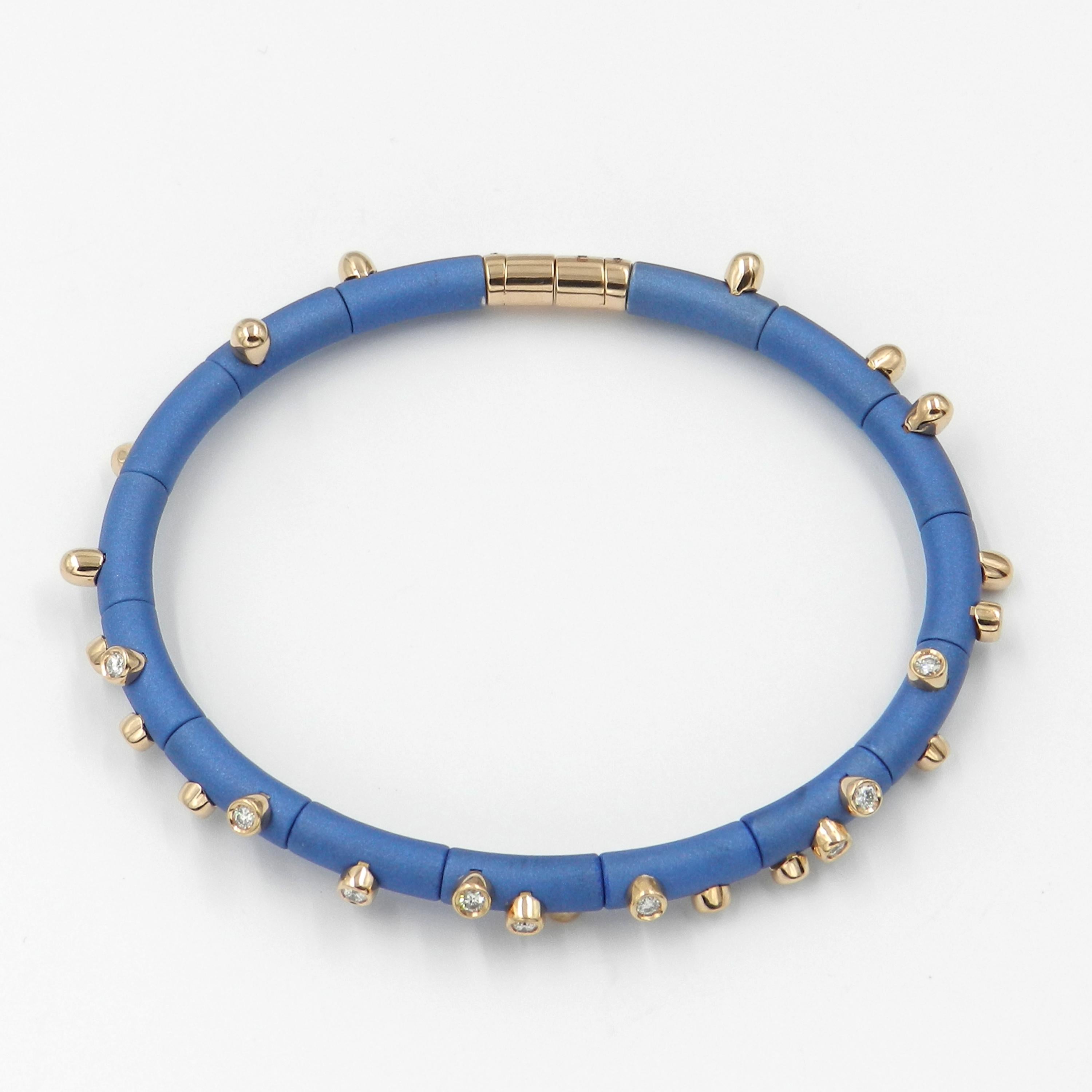 Contemporary 18 Karat Rose Gold Diamonds and Light Blue Aluminium Bracelet