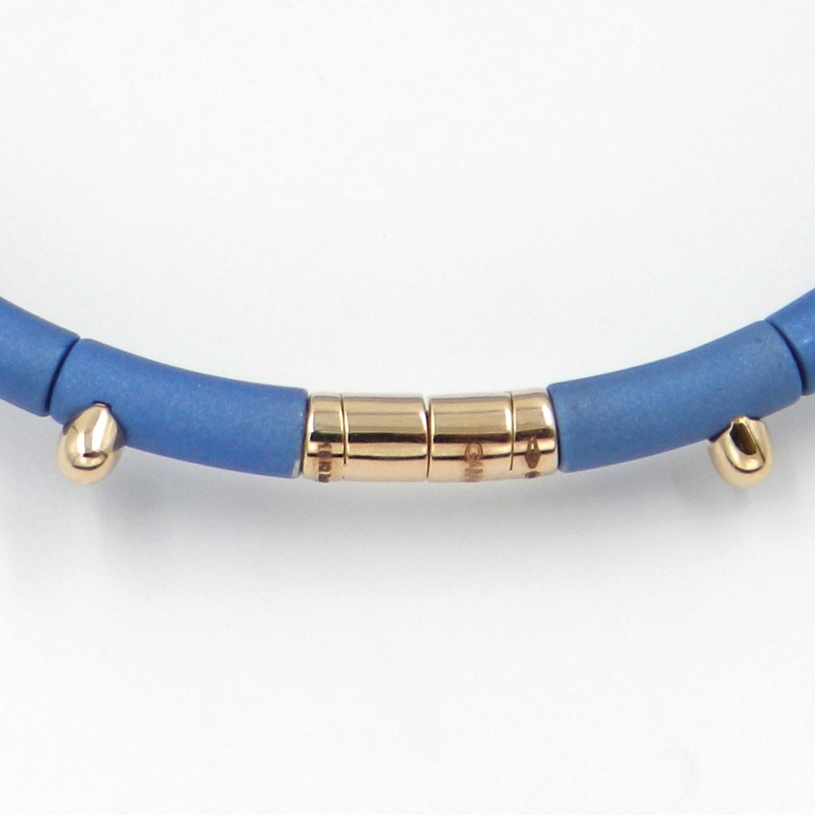 18 Karat Rose Gold Diamonds and Light Blue Aluminium Bracelet In New Condition In Valenza, IT
