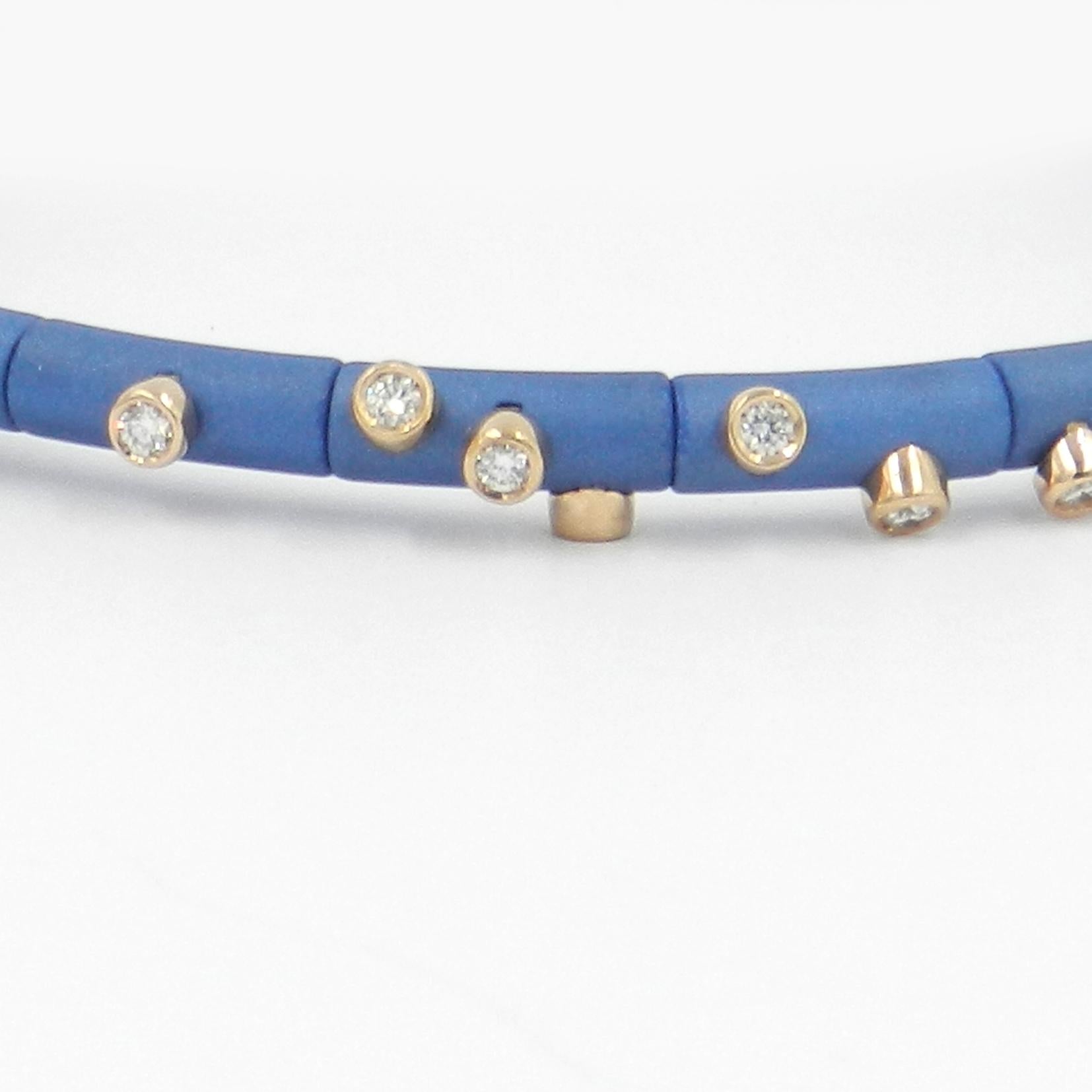 Women's or Men's 18 Karat Rose Gold Diamonds and Light Blue Aluminium Bracelet