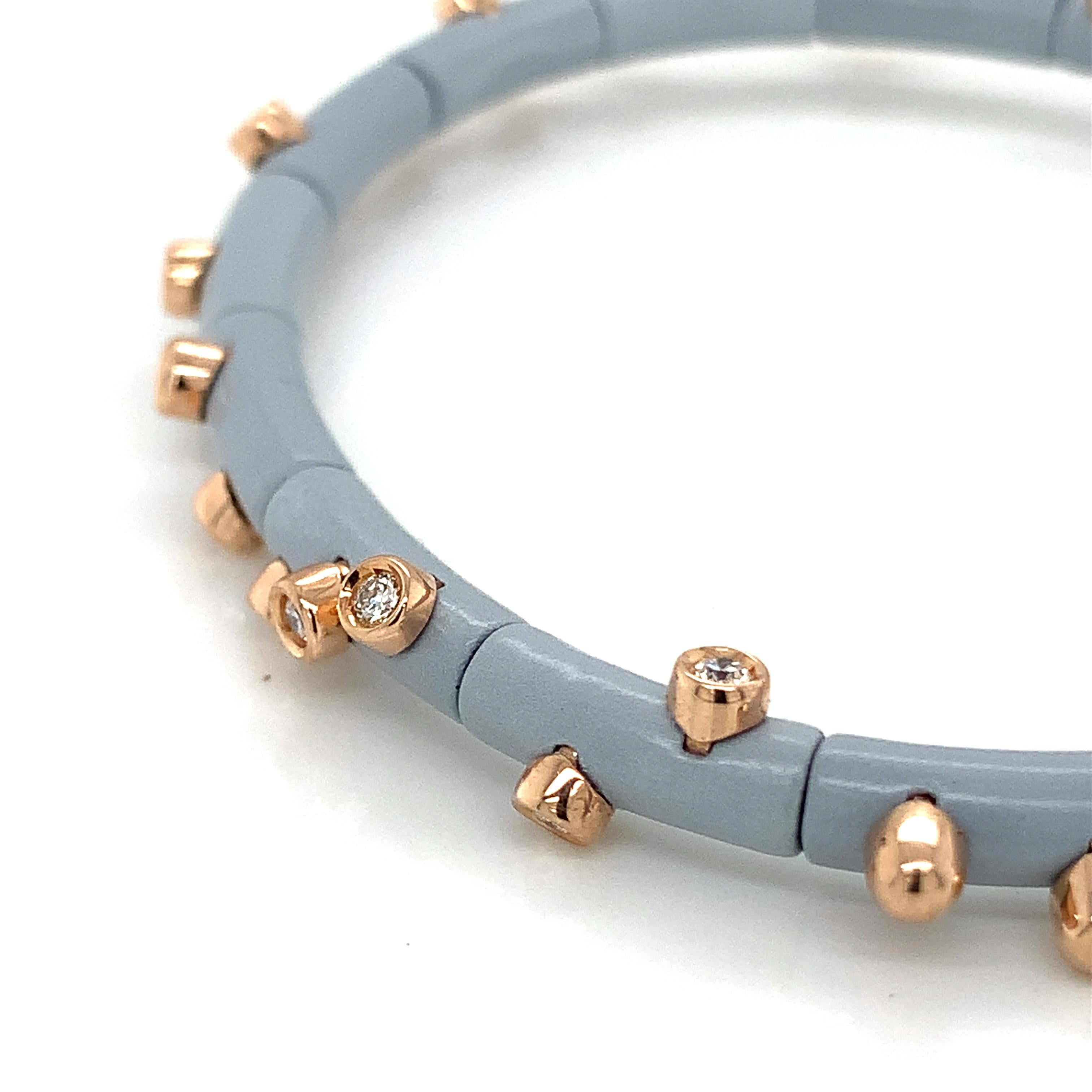 18 Karat Rose Gold Garavelli Bracelet in Pearlgrey Aluminium with Diamonds In New Condition In Valenza, IT