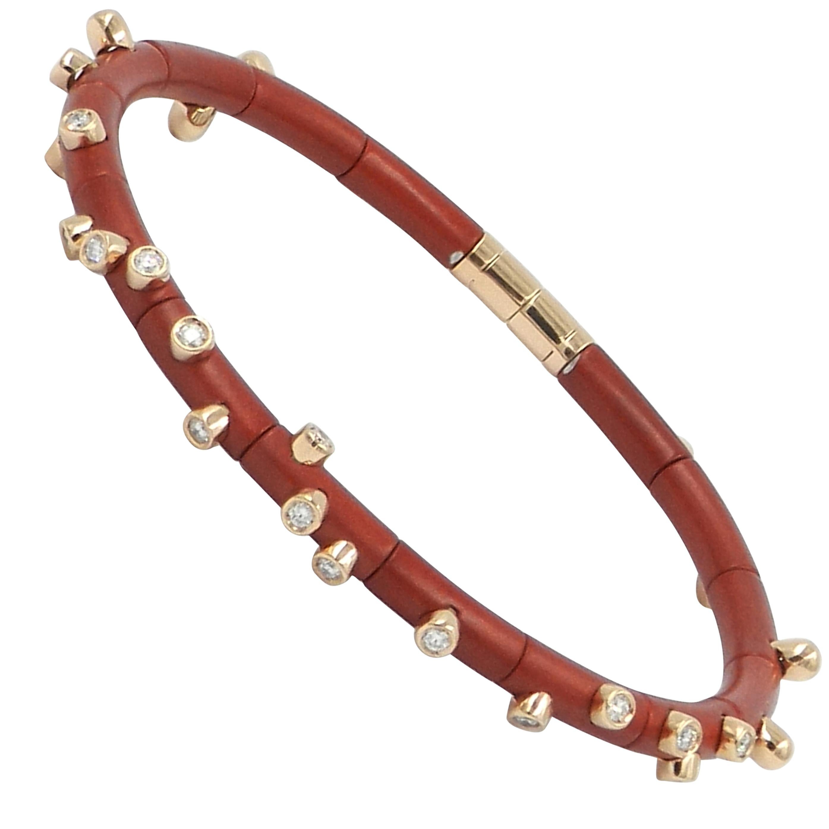 Bracelet en or rose 18 carats, diamants et aluminium rouge