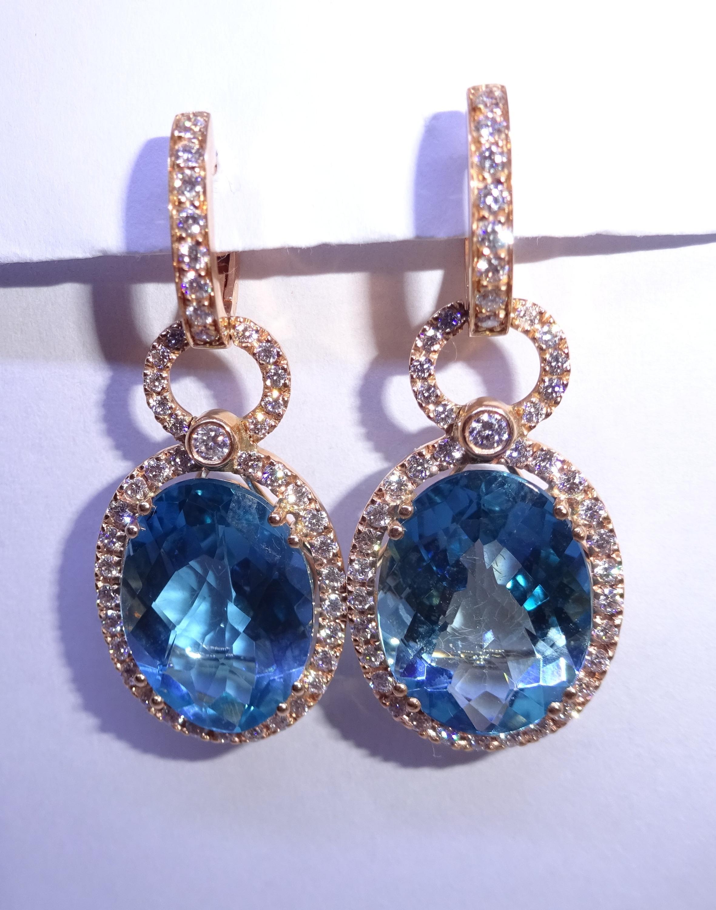 Mixed Cut 18 Karat Rose Gold  Diamonds and Topaz Dangle Earrings For Sale