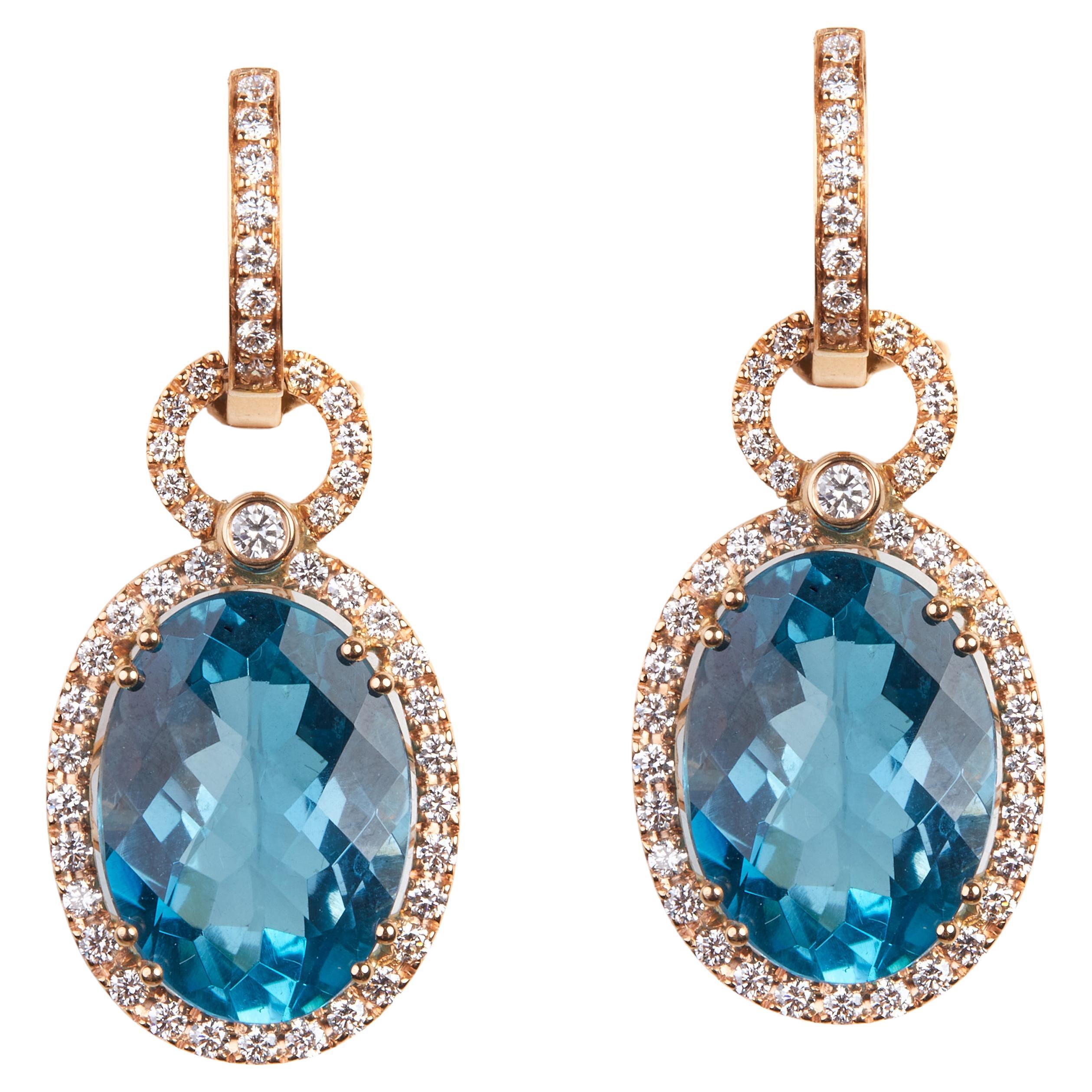 18 Karat Rose Gold  Diamonds and Topaz Dangle Earrings For Sale