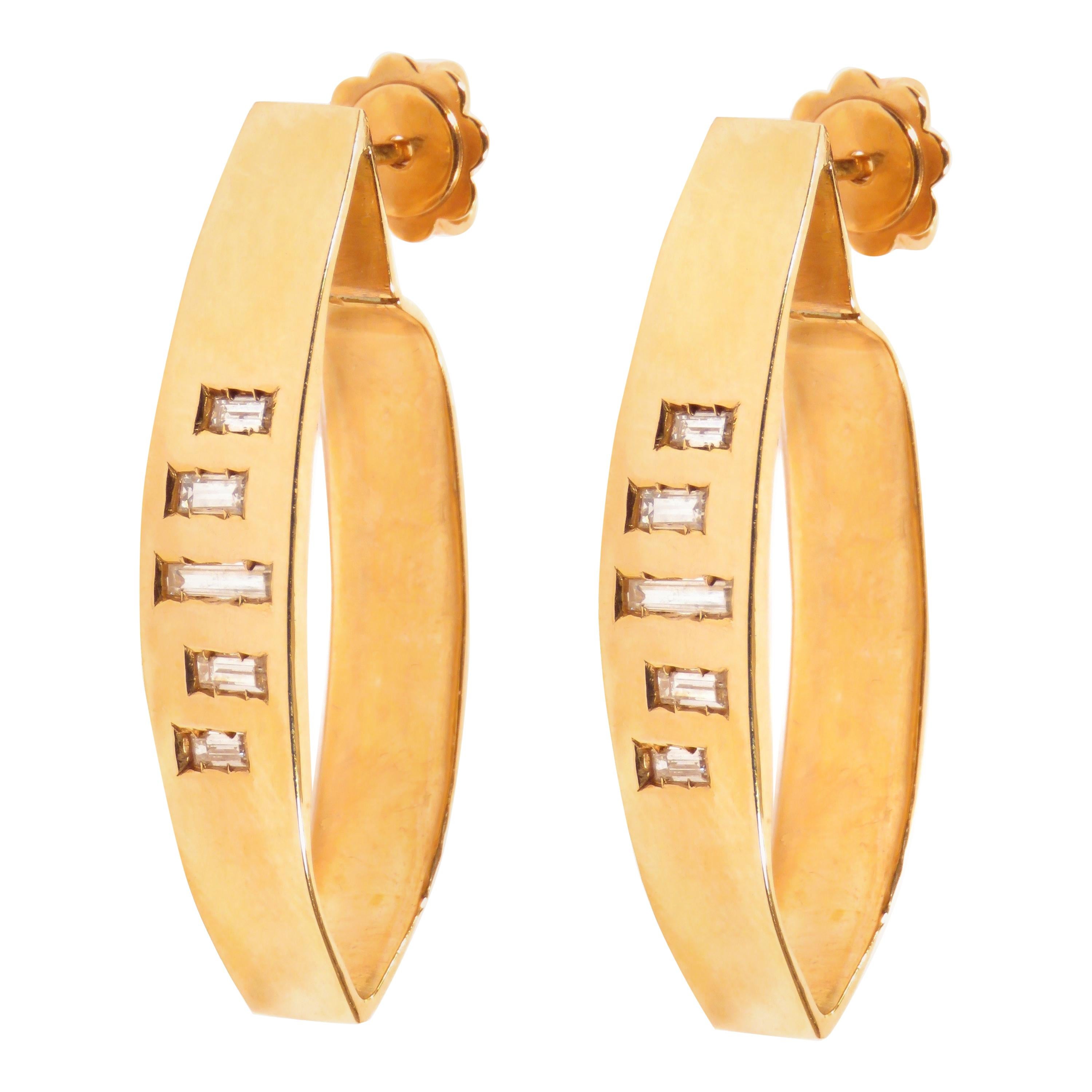 Boucles d'oreilles en or rose 18 carats et diamants, fabriquées à la main en Italie en vente