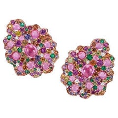 18 Karat Rose Gold, Diamonds, Emeralds and Multicolour Sapphires Mini Earrings