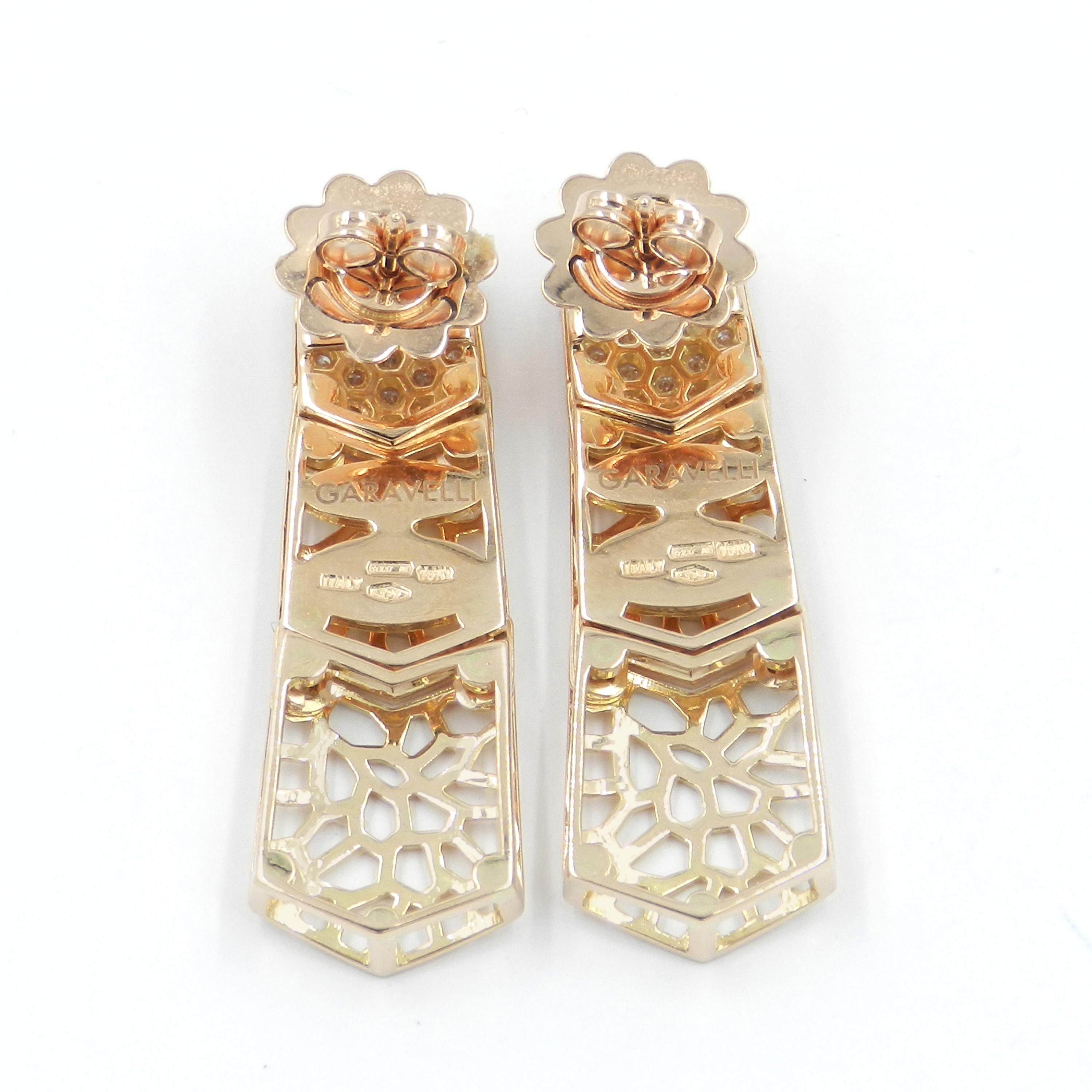 Contemporary 18 Karat Rose Gold Diamonds Garavelli Long Earrings