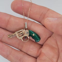 18 Karat Rose Gold Diamonds Malachite Gun Pendant