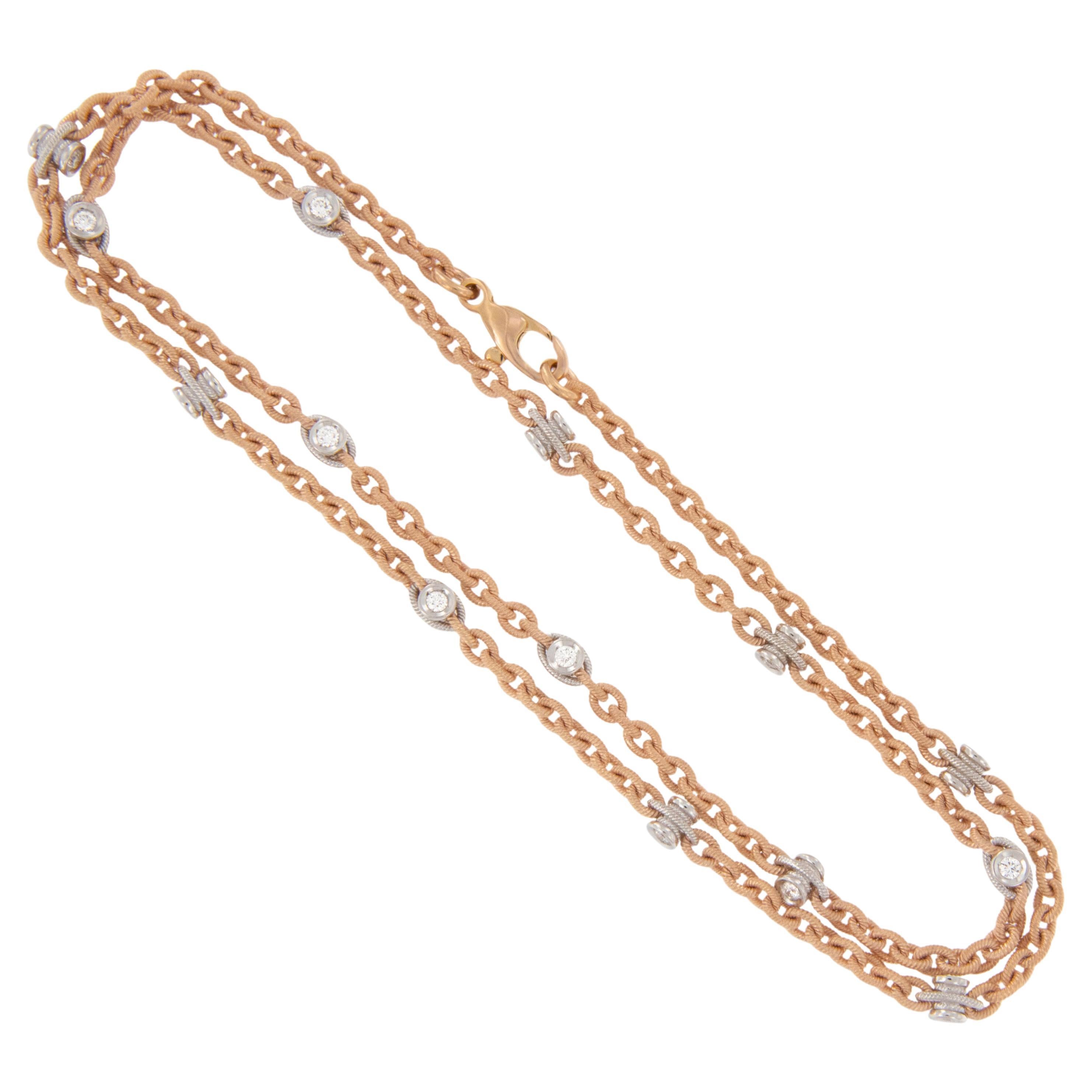 Collar de oro rosa de 18 quilates con diamantes de doble cara Made in Italy