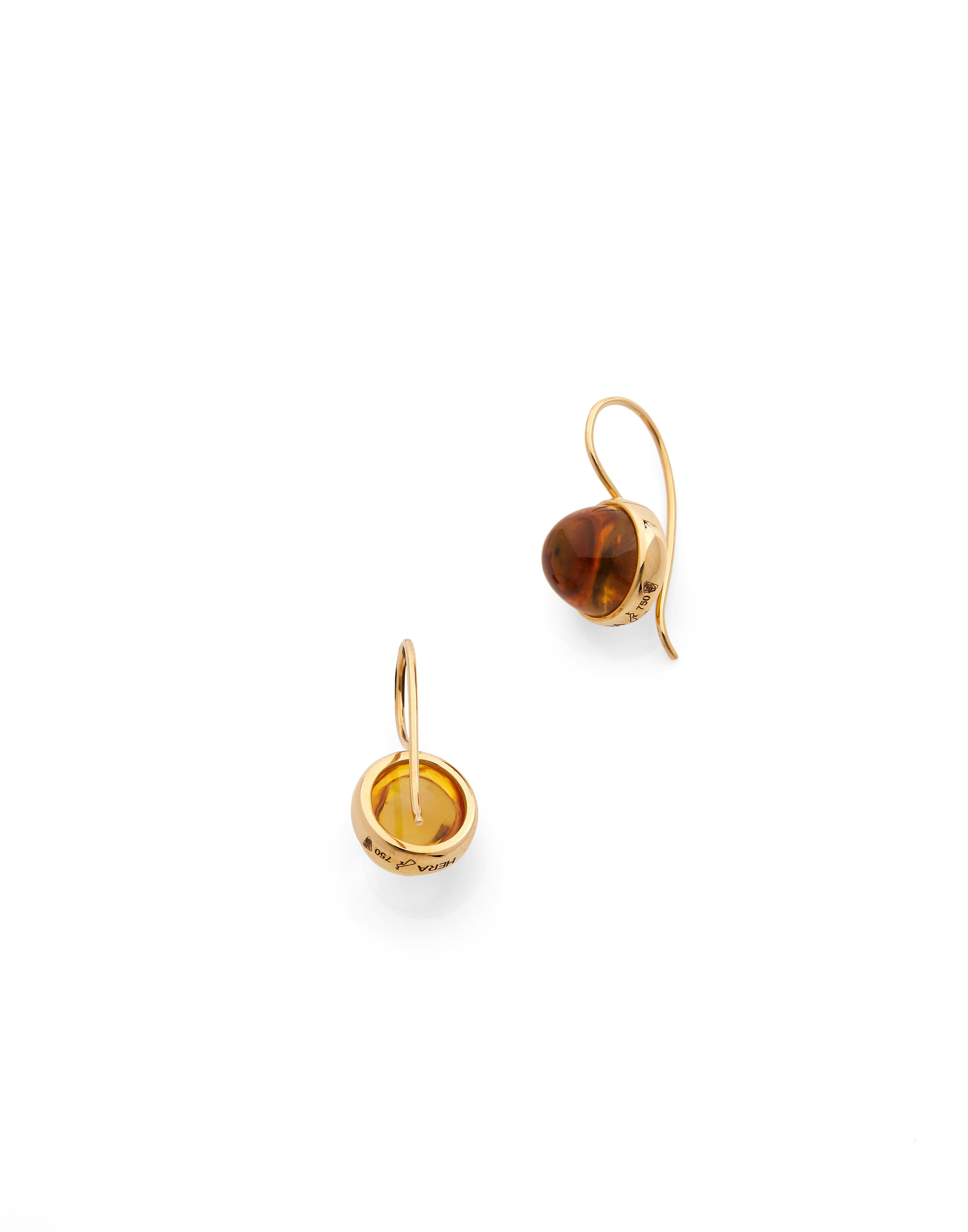 Round Cut 18 Karat Rose Gold Drop Dangle Earrings with 11.80 Carat Cabochon Cut Citrines For Sale