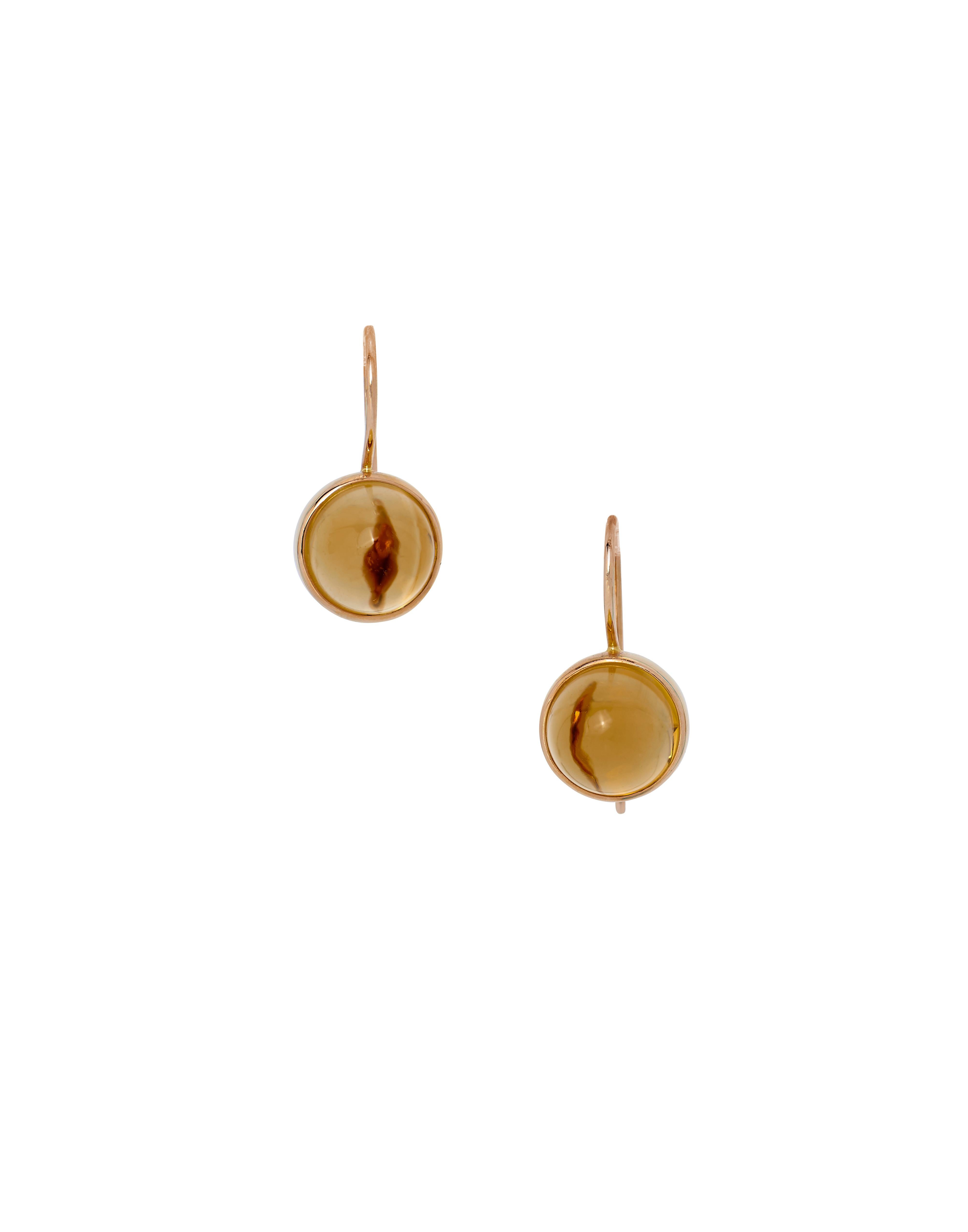 18 Karat Rose Gold Drop Dangle Earrings with 11.80 Carat Cabochon Cut Citrines In New Condition For Sale In Paris, FR