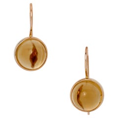 18 Karat Rose Gold Drop Dangle Earrings with 11.80 Carat Cabochon Cut Citrines