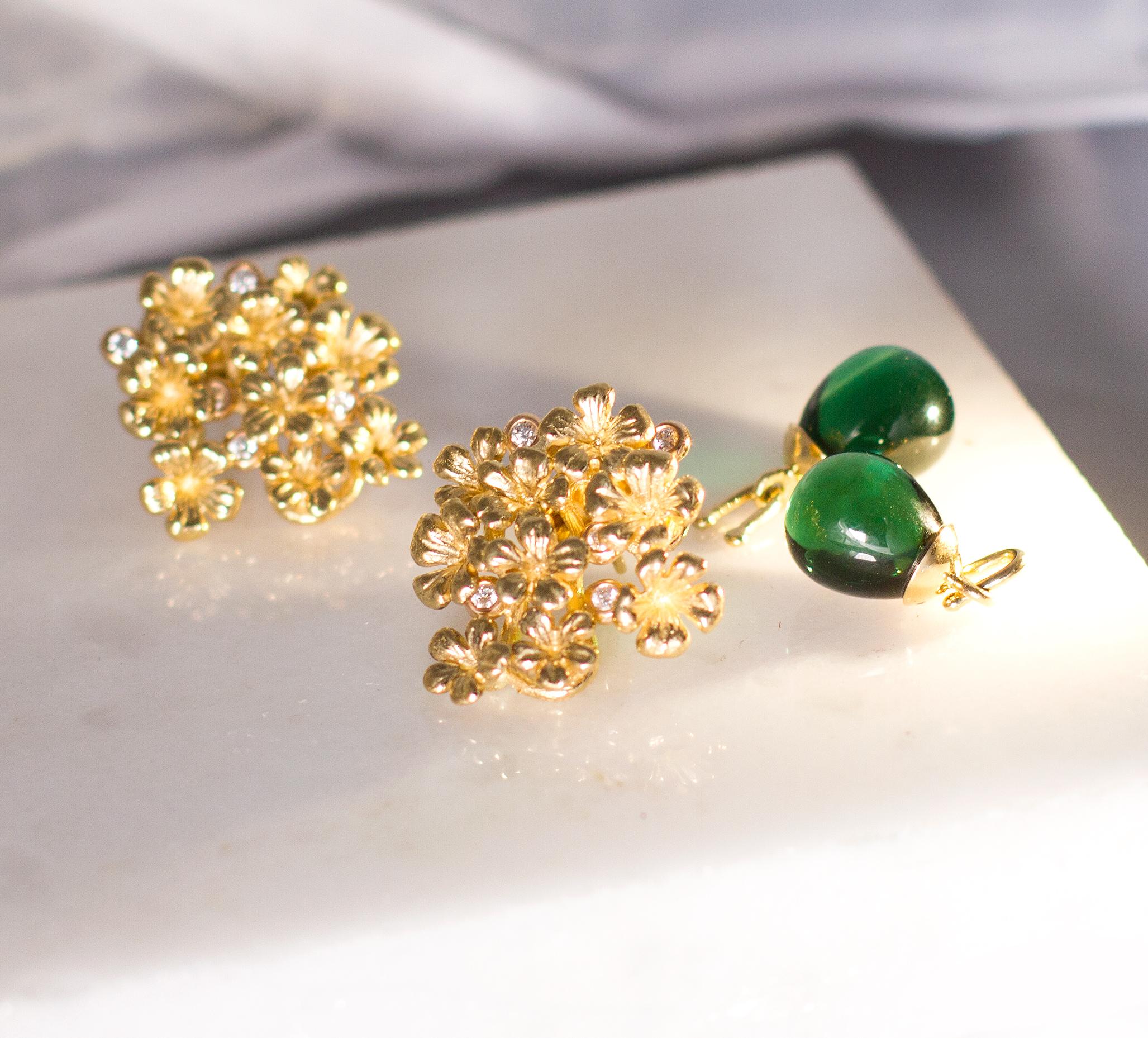 Rose Gold Drop Earrings with Detachable Natural Six Carats Emeralds For Sale 10