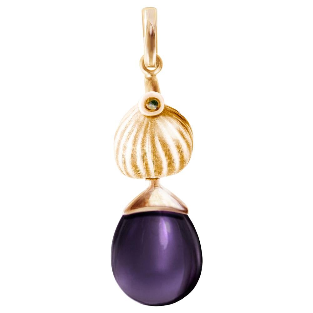 Eighteen Karat Rose Gold Drop Pendant Necklace with Amethyst by the Artist For Sale