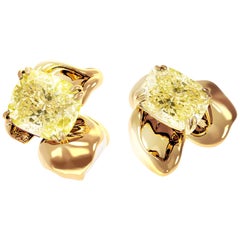 18 Karat Rose Gold Earrings with 4 Carat GIA Certified Fancy Yellow Diamonds